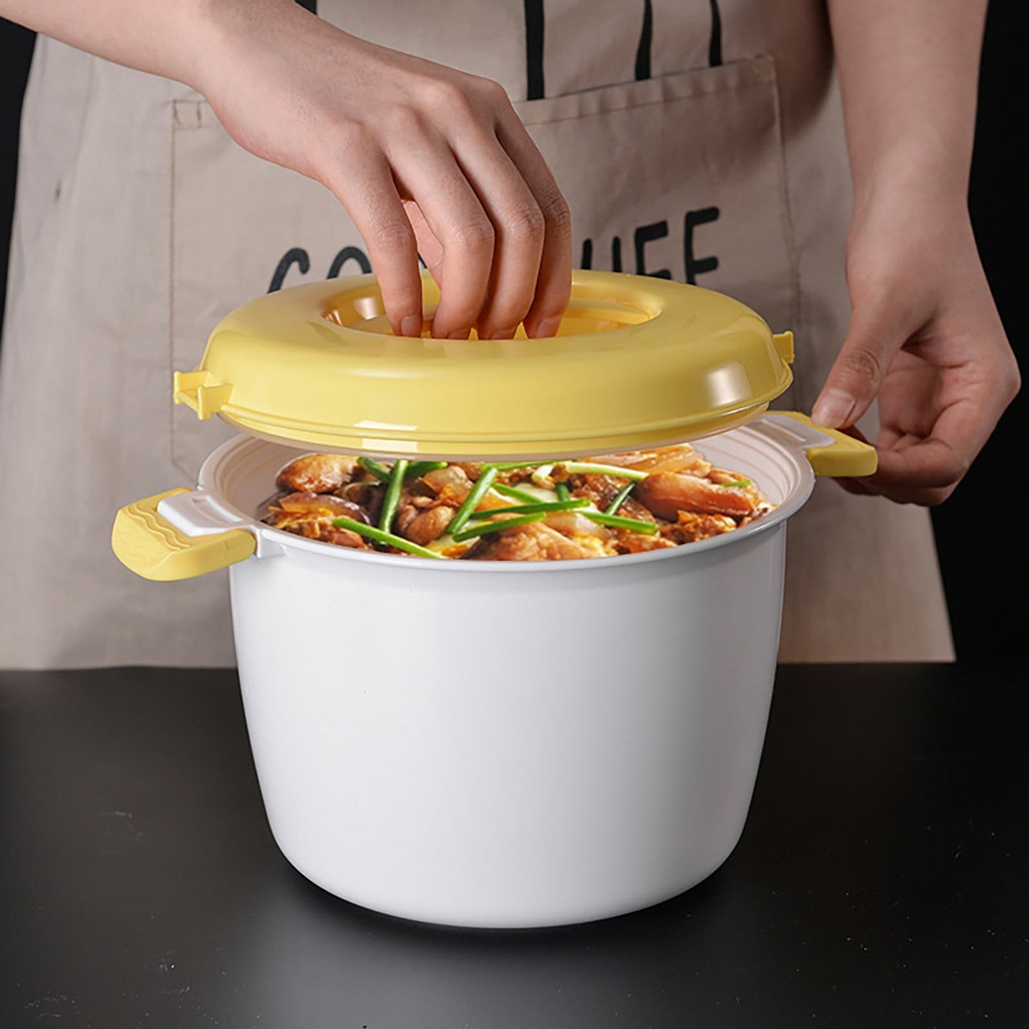 Microwave Rice Cooker, Microwavable Food Container, Convenient Cooker for Microwave, Plastic Micro Steamer Multifunctional Cookware for Rice, Pasta, Vegetables, Soups and More, 8.27x5.51 8.27" x 5.51" Yellow