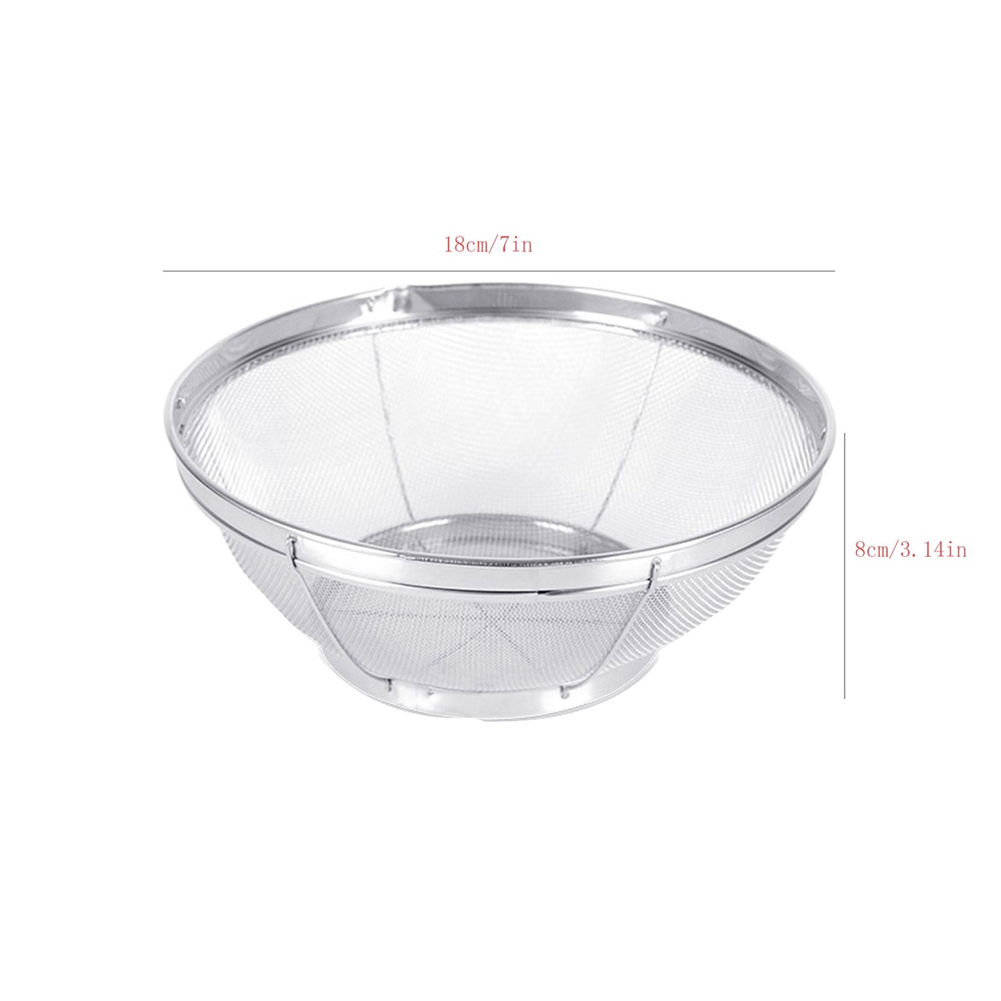 Fine Mesh Strainer for Kitchen, Heavy Duty Stainless Steel Colander Bowl for Pasta, Rice, Fruit, Metal Net Baskets with Resting Base, Strain, Drain, Rinse, 7x3.14 7" x 3.14" Silver