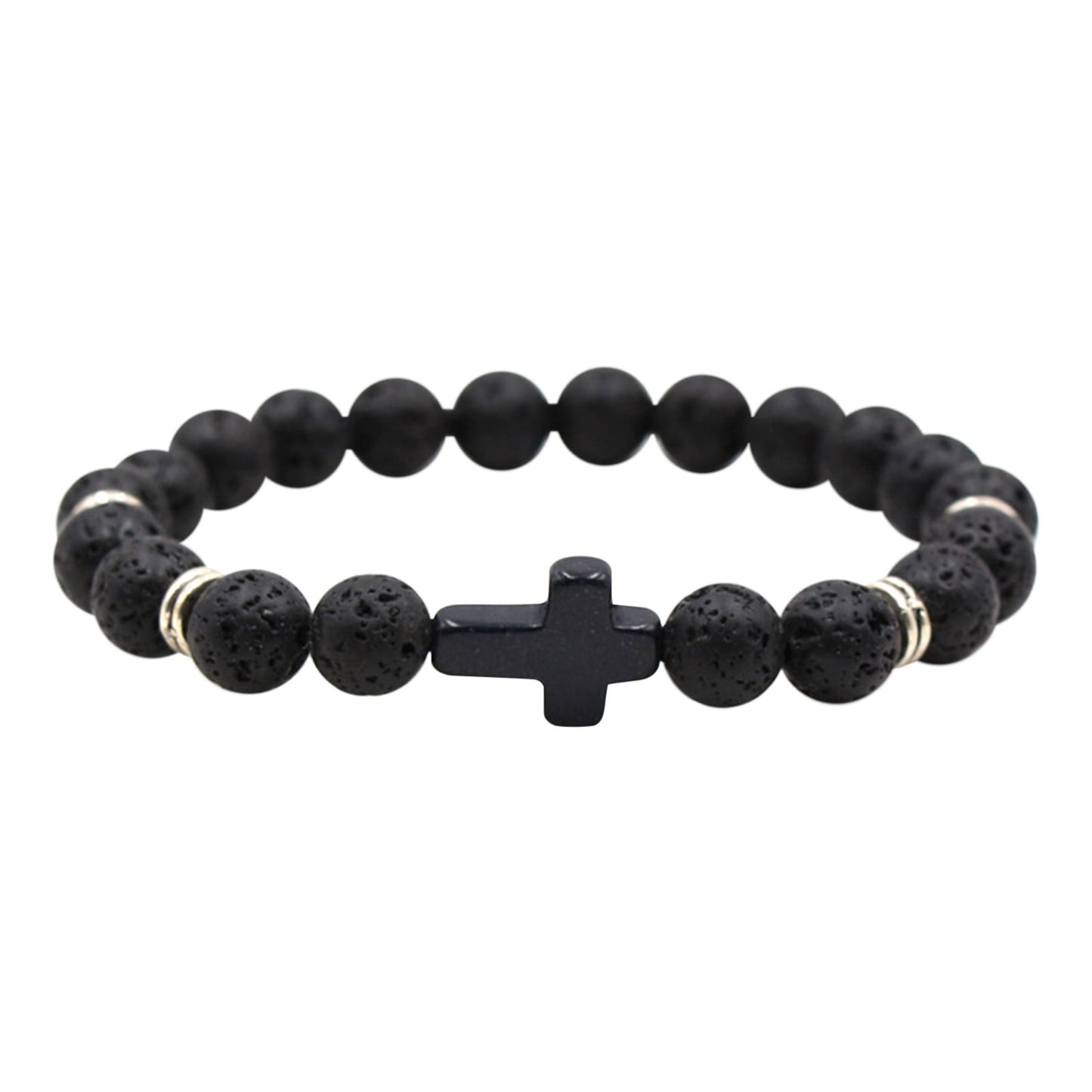 Natural Stone Black Cross Stretch Bracelet Elastic Thread Beaded Unisex Jewelry - One Size Fits Most Wrist, Spiritual Healing Crystal Bead Gift, Up to 60% OFF G