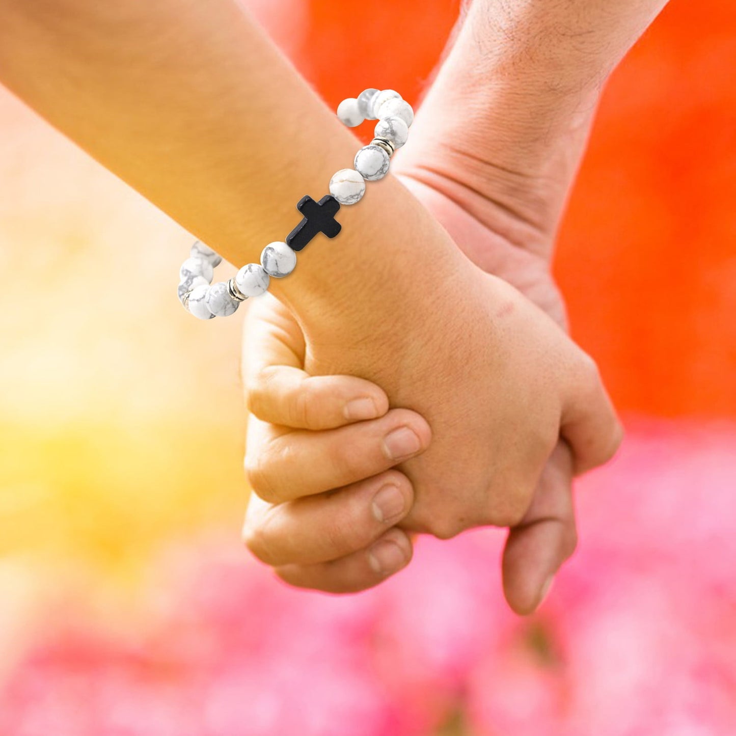 Natural Stone Black Cross Stretch Bracelet Elastic Thread Beaded Unisex Jewelry - One Size Fits Most Wrist, Spiritual Healing Crystal Bead Gift, Up to 60% OFF G