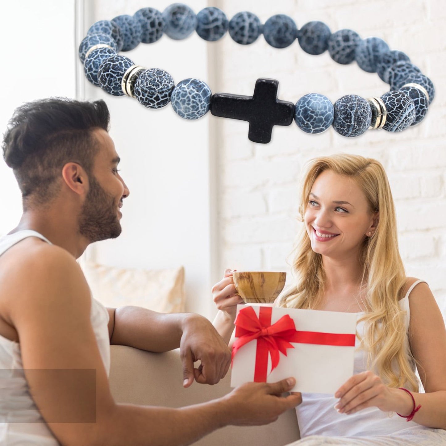 Natural Stone Black Cross Stretch Bracelet Elastic Thread Beaded Unisex Jewelry - One Size Fits Most Wrist, Spiritual Healing Crystal Bead Gift, Up to 60% OFF G