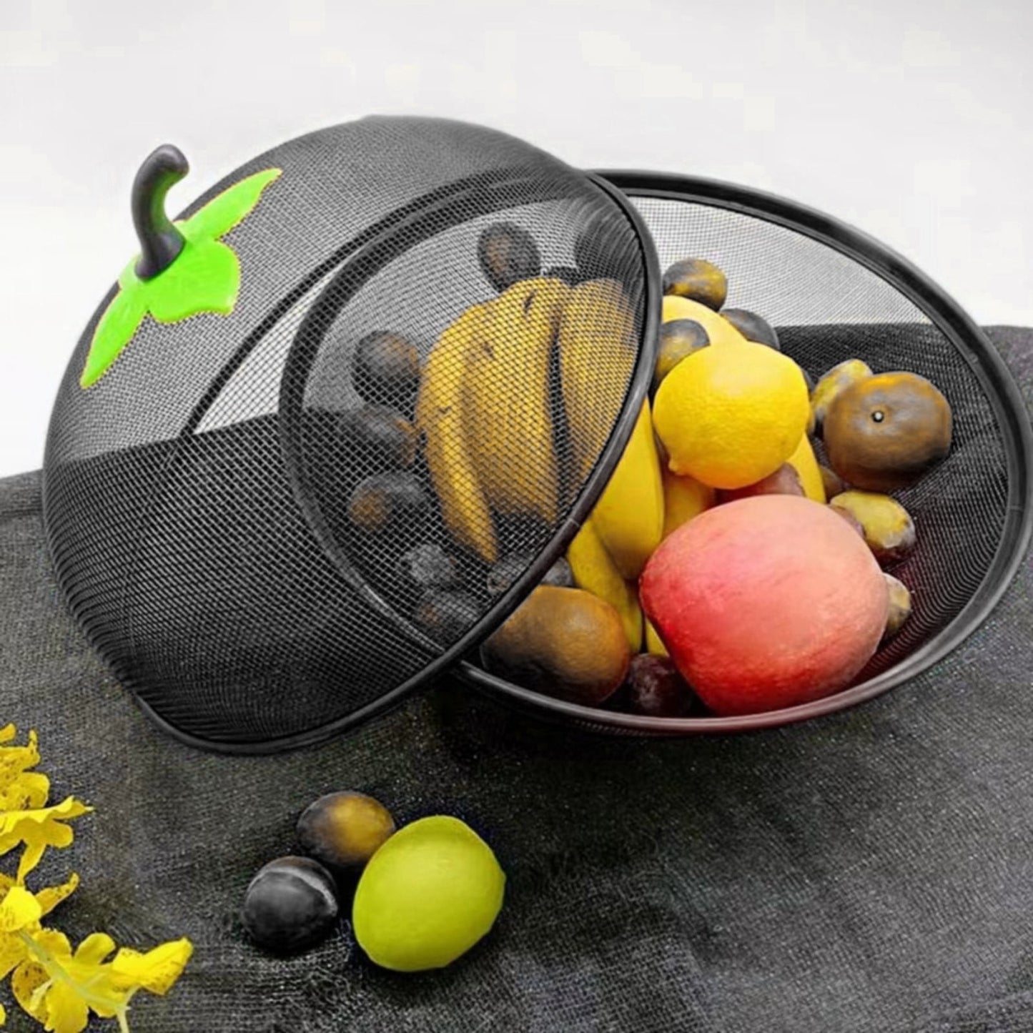 Fruit Basket with Lid Mesh, Apple Shaped Fruit Bowl Cover, Protective Holder Countertop Metal Wire Against Flies, Reusable Strainer for Gift Restaurant Kitchen Food Vegetable (Green/1 Pcs) 9.44" Red