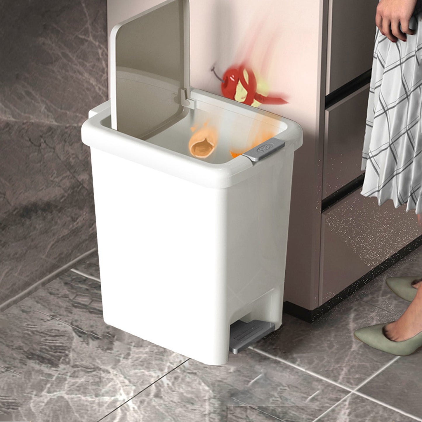 Step On Trash Can with Lid 8L Kitchen Bathroom Waste Bin Foot Pedal Stainless Steel Touchless Garbage Bin Odor Control (30x24x18cm), Up to 60% OFF