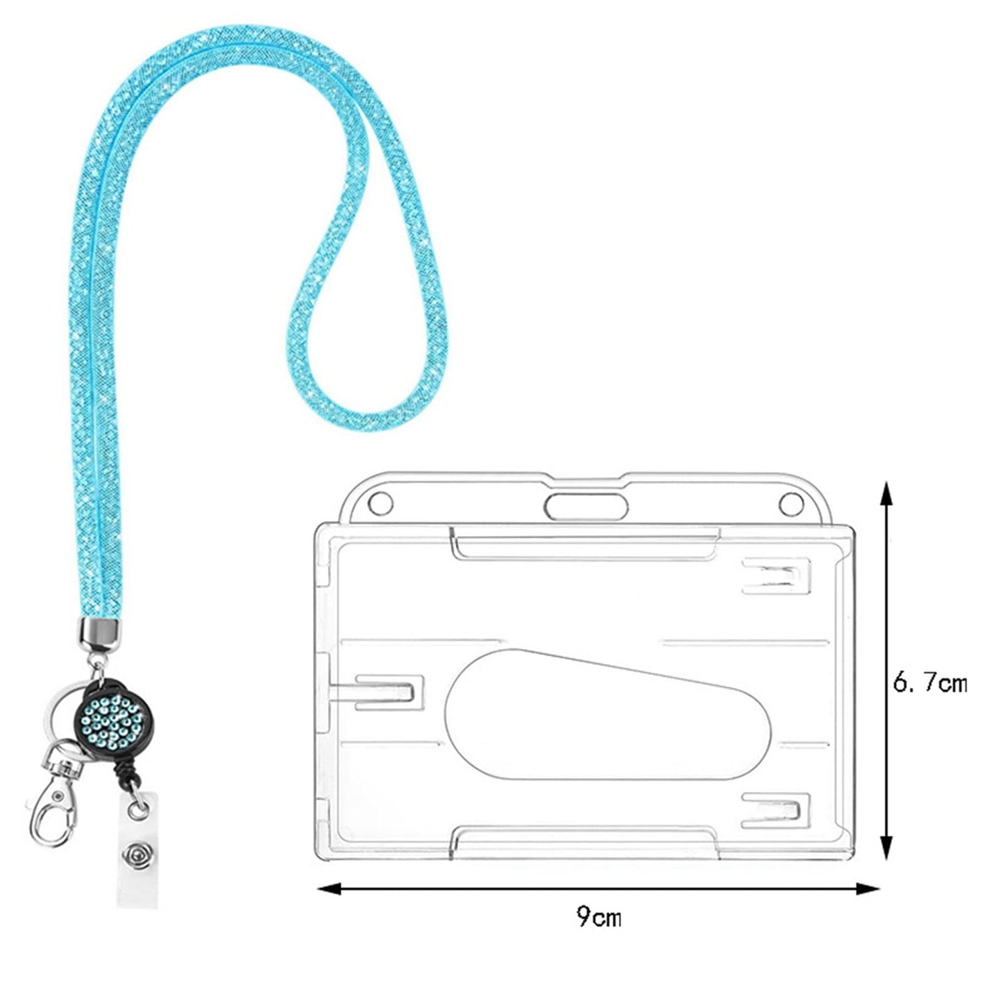 Retractable ID Badge Holder with Bling Neck Strap Lanyard, Heavy Duty Bling Badge Reel with Clear Card Holder for Office Worker Teacher Doctor (Sky Blue/1 Pcs) 3.54x2.64 3.54" x 2.64" Blue