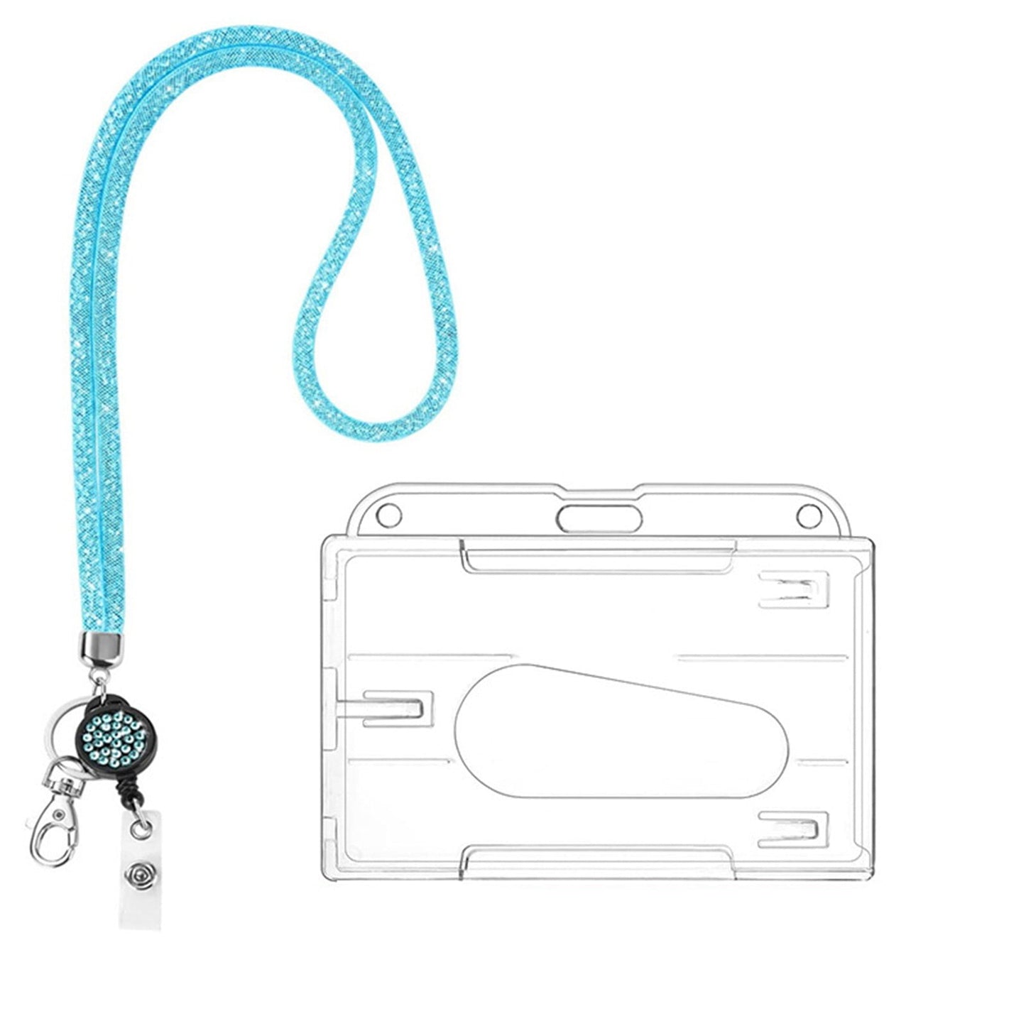 Retractable ID Badge Holder with Bling Neck Strap Lanyard, Heavy Duty Bling Badge Reel with Clear Card Holder for Office Worker Teacher Doctor (Sky Blue/1 Pcs) 3.54x2.64 3.54" x 2.64" Grey
