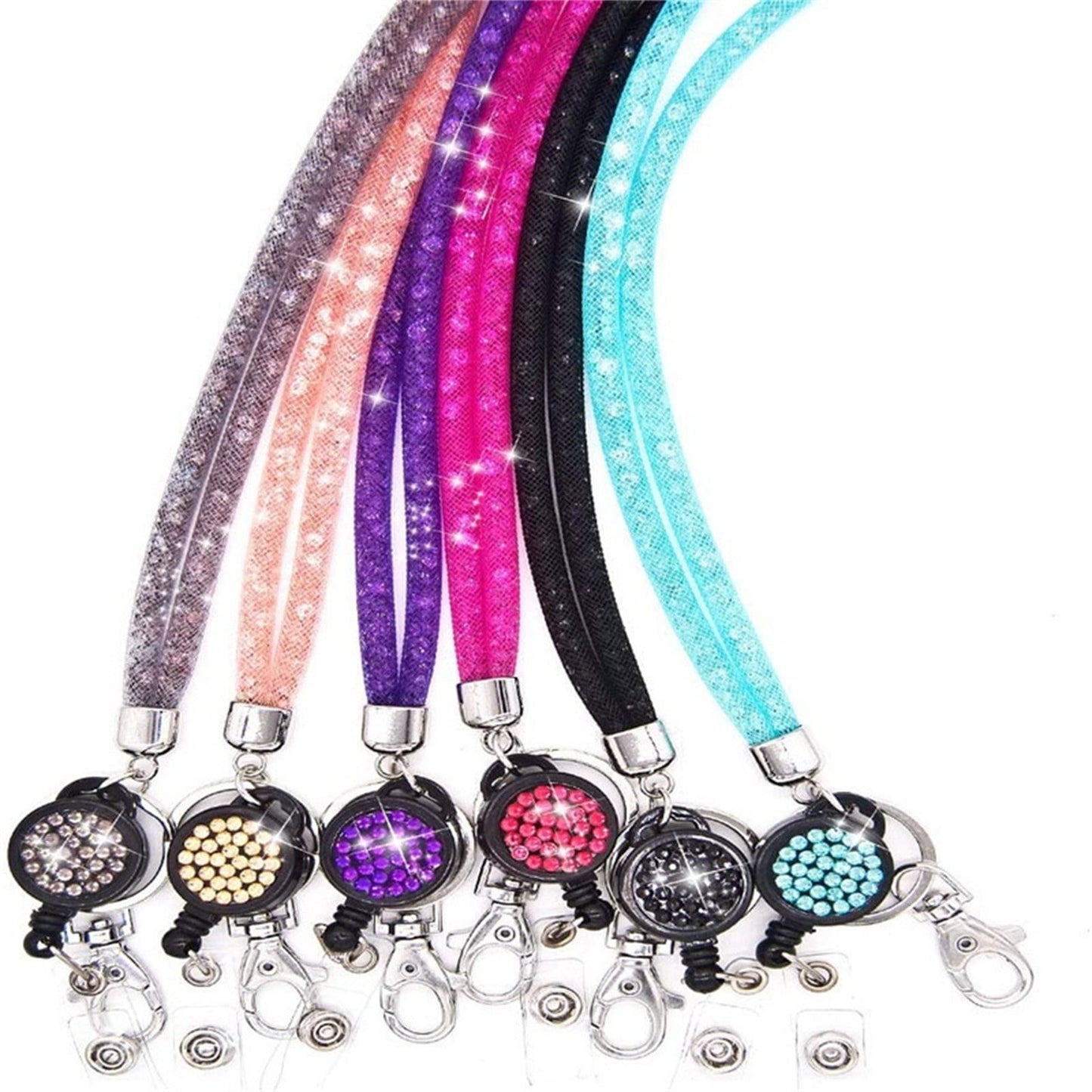 Retractable ID Badge Holder with Bling Neck Strap Lanyard, Heavy Duty Bling Badge Reel with Clear Card Holder for Office Worker Teacher Doctor (Sky Blue/1 Pcs) 3.54x2.64 3.54" x 2.64" Grey