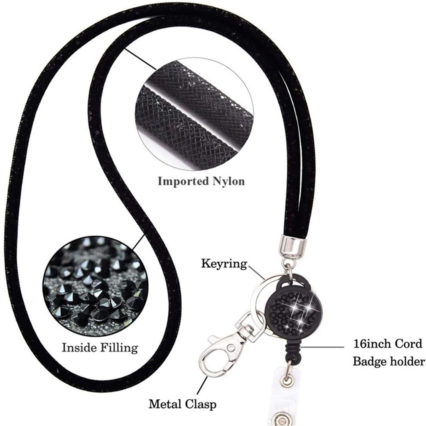 Retractable ID Badge Holder with Bling Neck Strap Lanyard, Heavy Duty Bling Badge Reel with Clear Card Holder for Office Worker Teacher Doctor (Sky Blue/1 Pcs) 3.54x2.64 3.54" x 2.64" Silver