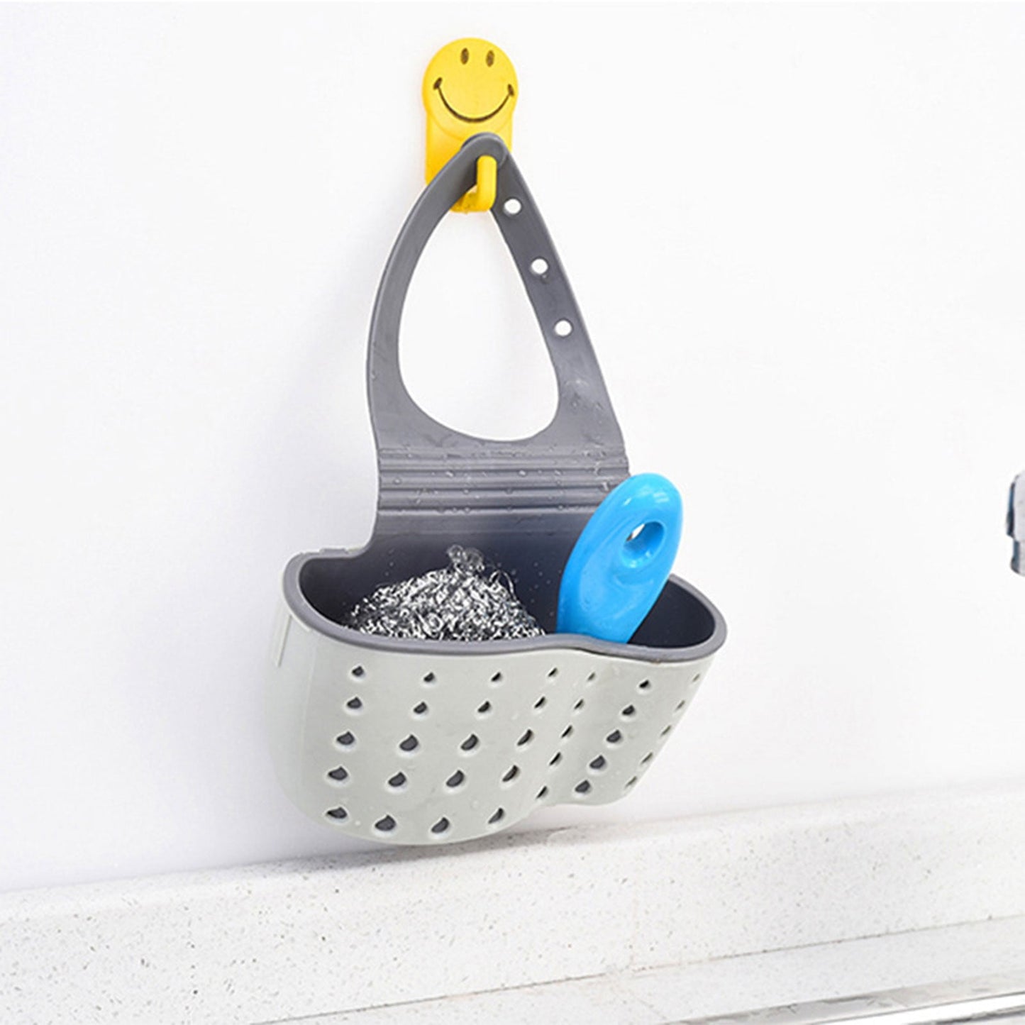 Kitchen Sink Caddy Sponge Holder, Silicone Plastic Soap Holder, Hanging Ajustable Strap Faucet Caddy with Drain Holes for Drying, 1 Pcs, 5.12x8.67 5.12" x 8.67" Green