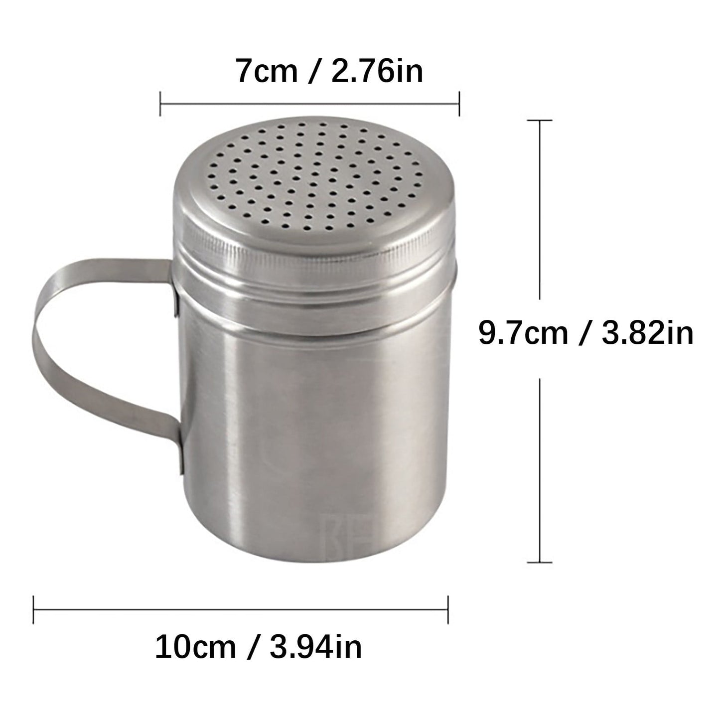 Metal Salt Pepper Dredge Shakers With Handle, Heavy Duty Stainless Steel Seasonings Spice Shakers, Ideal For Salt, Spice, Sugar, Flour, 10 Oz, 3.94x2.76x3.82 3.94" x 2.76" x 3.82" Silver