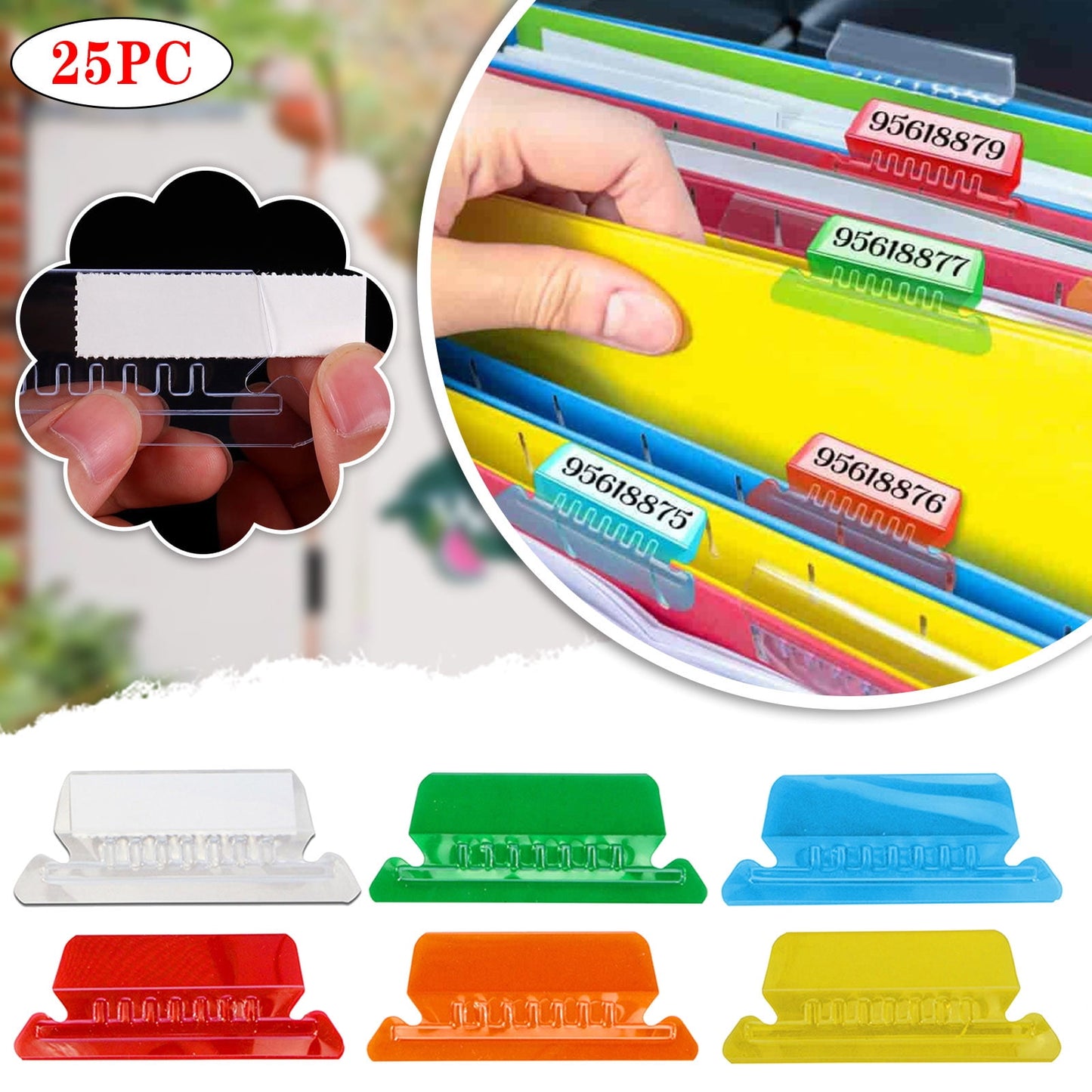 25Pieces 3 Inch Hanging File Folder Tabs and Inserts Large Clear Plastic Hanging Folder Tabs for Quick Identification,For Filing Cabinet Folders Labels Back to Supplies, 6 Colors (Yellow) Blue