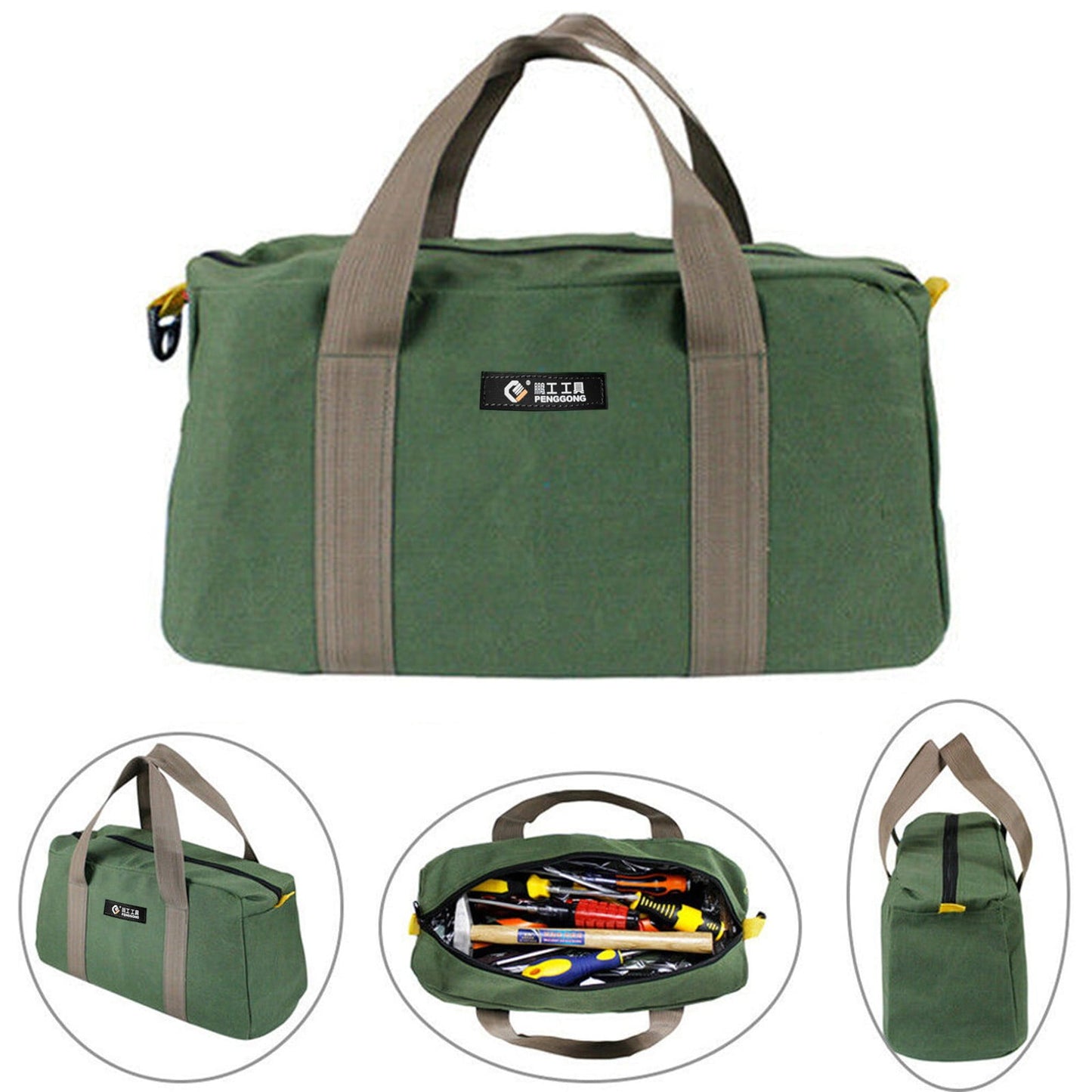 1 Pack Tool Bag for Men with Waterproof Hard Bottom,Mechanics Tool Bag,Heavy Duty Tool Bag Wide Mouth Tote for Various Instrument, Electrician Carpenter Mechanic,3 Sizes Available，Green(16 inch) 16 inch
