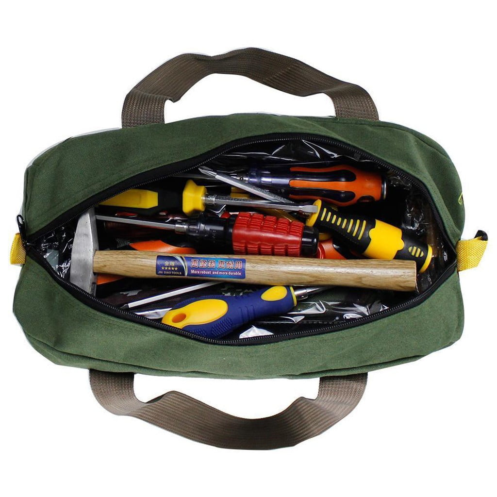 1 Pack Tool Bag for Men with Waterproof Hard Bottom,Mechanics Tool Bag,Heavy Duty Tool Bag Wide Mouth Tote for Various Instrument, Electrician Carpenter Mechanic,3 Sizes Available，Green(16 inch) 16 inch