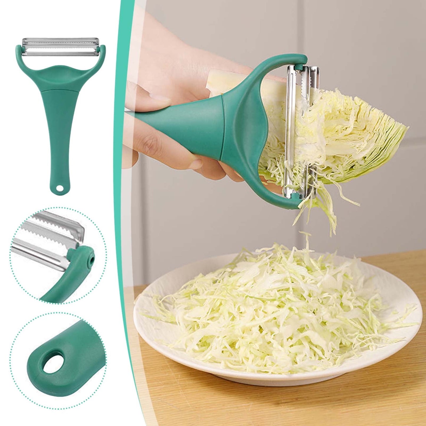 Professional Cabbage Peeler Shredder,Dual Sharp Blades for Julienne Vegetables,Non-Slip Ergonomic Handle,Dark Green Kitchen Tool for Salad Prep