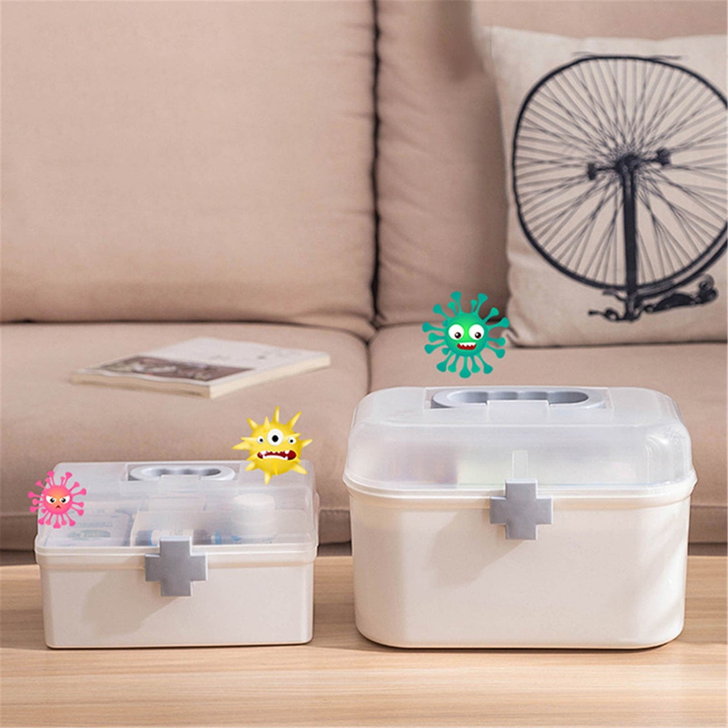 Plastic First Aid Storage Box, Container Bin with Removable Tray and Portable Handle, Family Emergency Medicine Kit Case Organizer, 8.34x4.72x4.92 8.34" x 4.72" x 4.92" White