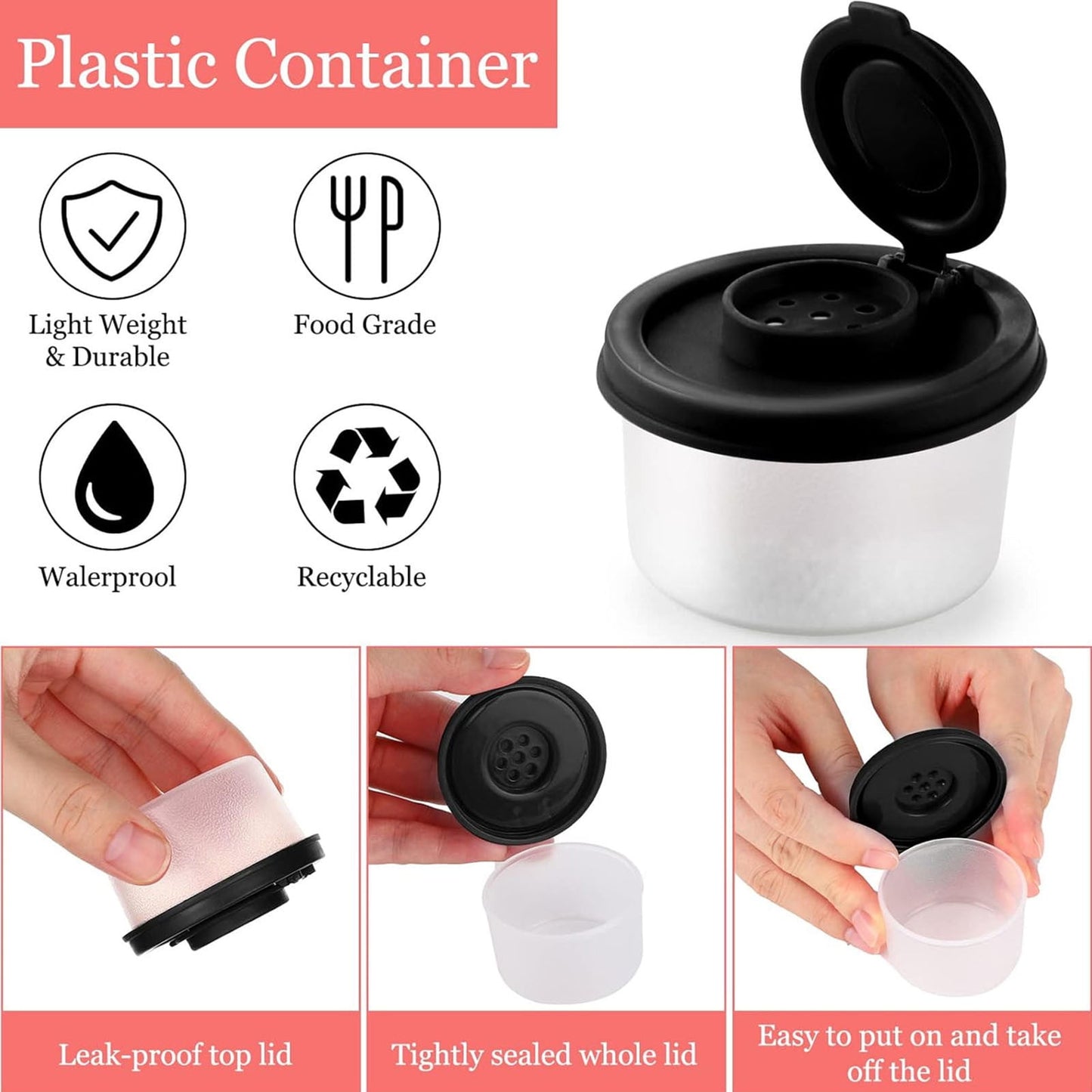 Mini Portable Seasoning Containers Set Salt Pepper Shakers for Camping Picnic Travel Lunch Box Kitchen Utensils Reusable Plastic Spice Jars with Screw Caps,Clear