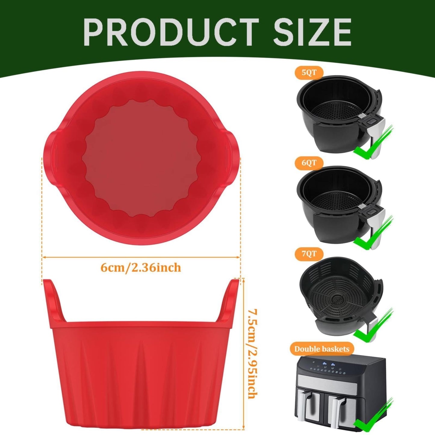 Air Fryer Baking Cups, Suitable for Microwave and Oven, Silicone Baking Ramekins for Muffins, Puddings, Eggs and Cupcakes, Silicone Muffin Cups for Air Fryer (Black/1 Pcs) 2.36x2.95 2.36" x 2.95" Black