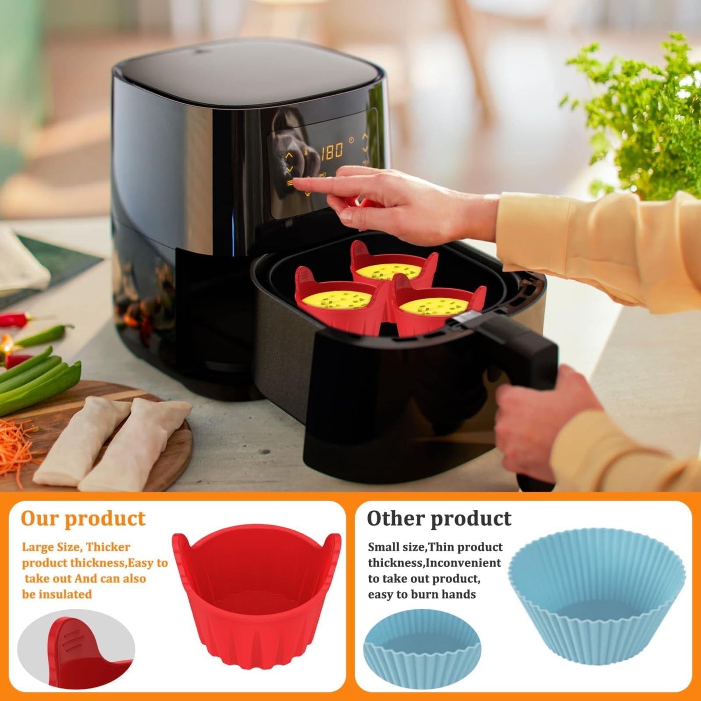 Air Fryer Baking Cups, Suitable for Microwave and Oven, Silicone Baking Ramekins for Muffins, Puddings, Eggs and Cupcakes, Silicone Muffin Cups for Air Fryer (Black/1 Pcs) 2.36x2.95 2.36" x 2.95" Black