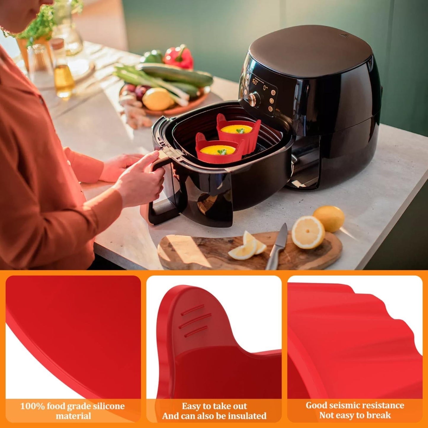 Air Fryer Baking Cups, Suitable for Microwave and Oven, Silicone Baking Ramekins for Muffins, Puddings, Eggs and Cupcakes, Silicone Muffin Cups for Air Fryer (Black/1 Pcs) 2.36x2.95 2.36" x 2.95" Grey