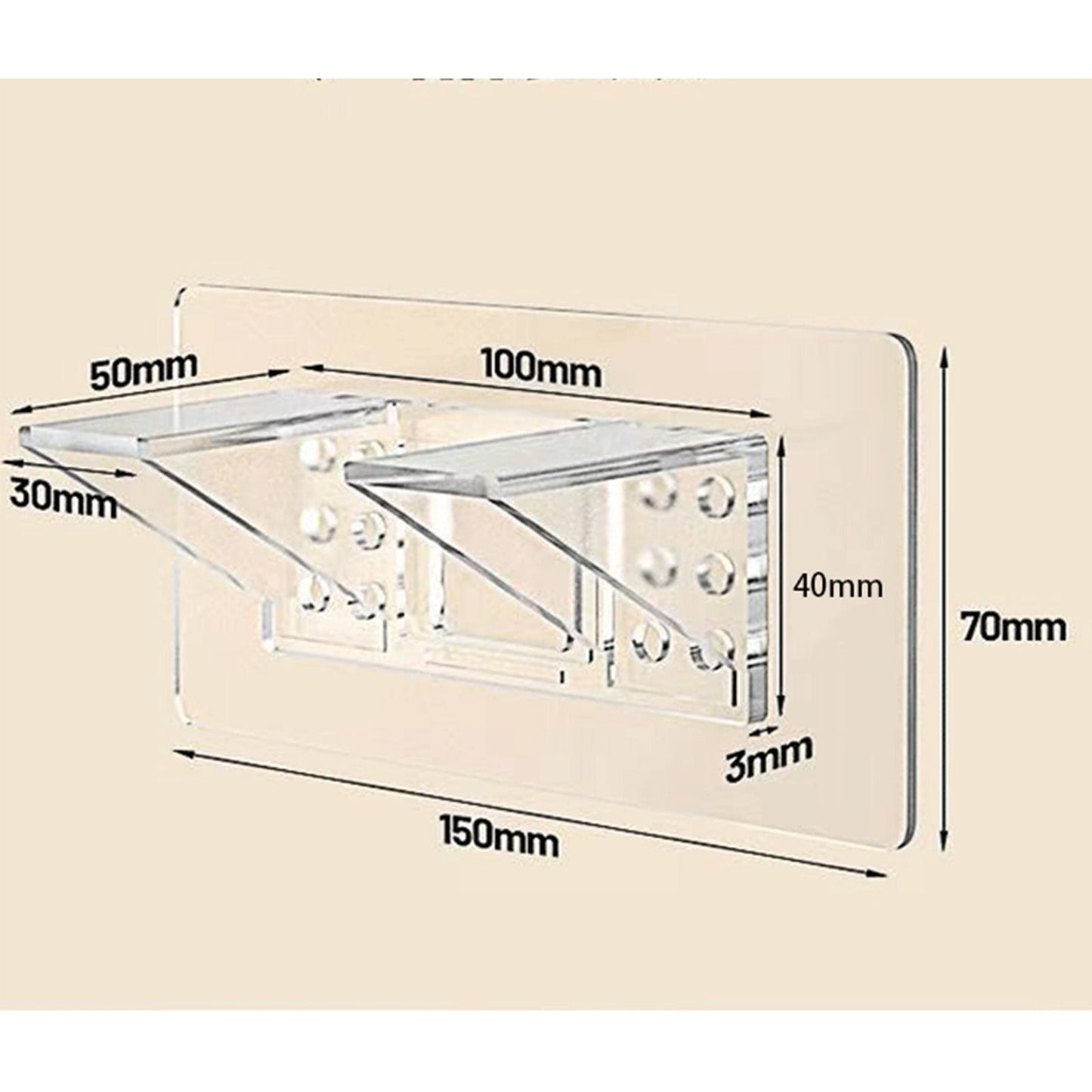 Adhesive Shelf Bracket, Double Row Thickened and Reinforced Design, Heavy Duty Punch Free Shelf Support Pegs for Shelves Kitchen Cabinet Book Closet (Clear/1 Pack) 5.91x2.76 5.91" x 2.76" Clear