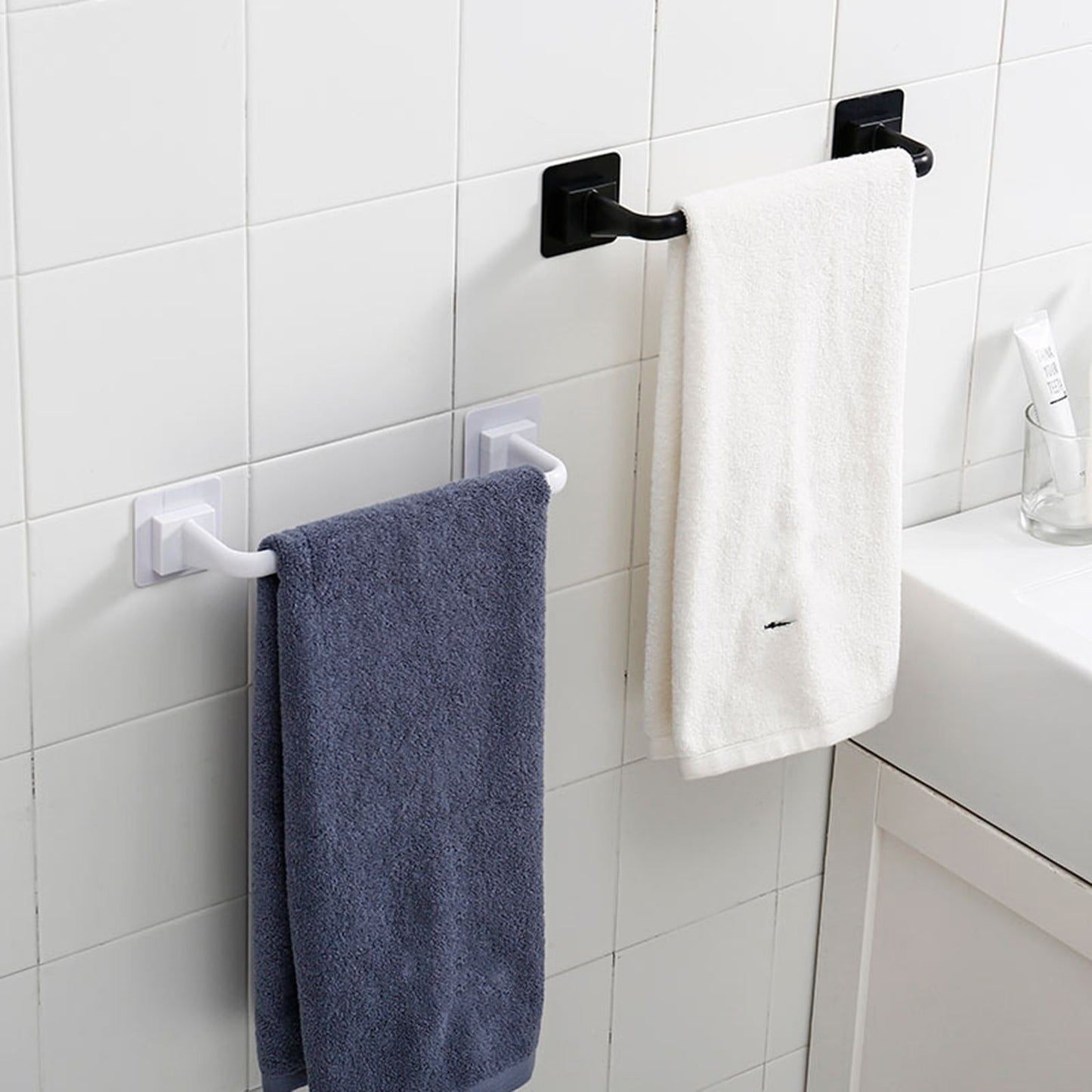 Self Adhesive Towel Bar, Heavy Duty No Drill Hand Towel Hanger for Bathroom and Kitchen Towel Storage Self, (Black/1 Pcs) 15Inches 15" Black