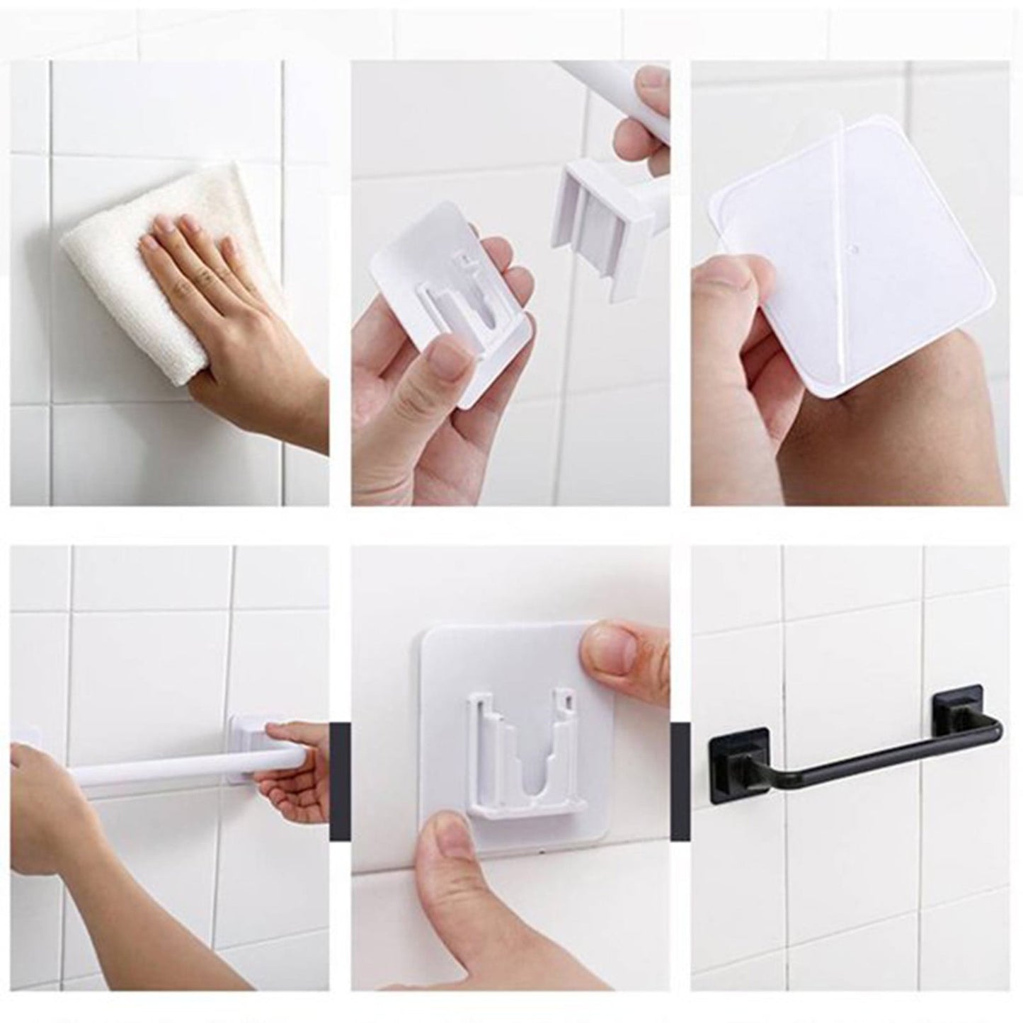 Self Adhesive Towel Bar, Heavy Duty No Drill Hand Towel Hanger for Bathroom and Kitchen Towel Storage Self, (Black/1 Pcs) 15Inches 15" Black