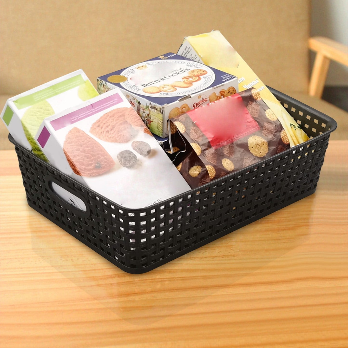 Plastic Storage Baskets, Heavy Duty Storage Bin, Durable, Easy to Use, Flexible, Multi-Purpose, Ideal for Closets, Cabinets, Shelves, Countertops, Bathroom (Black/1 Pcs) 10.08x7.68x4.01 10.08" x 7.68" x 4.01" Black