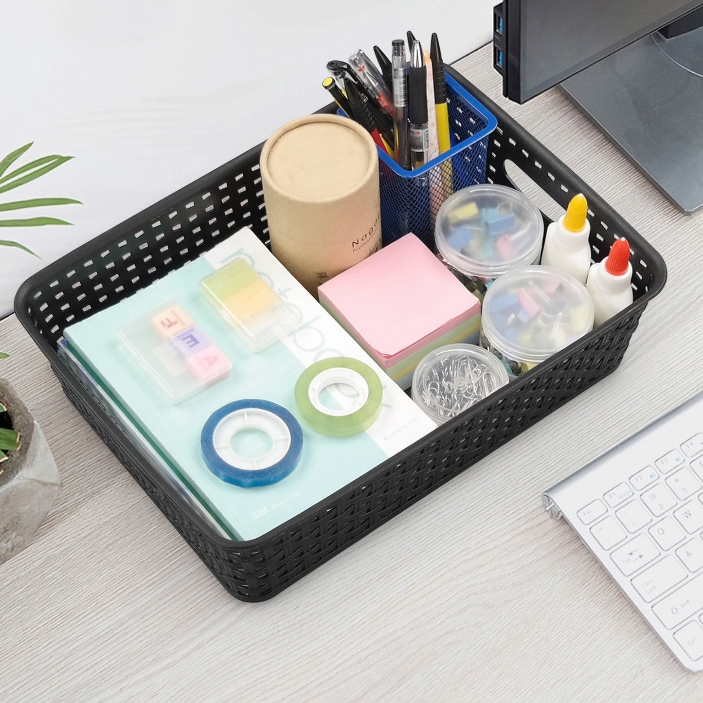Plastic Storage Baskets, Heavy Duty Storage Bin, Durable, Easy to Use, Flexible, Multi-Purpose, Ideal for Closets, Cabinets, Shelves, Countertops, Bathroom (Black/1 Pcs) 10.08x7.68x4.01 10.08" x 7.68" x 4.01" Black