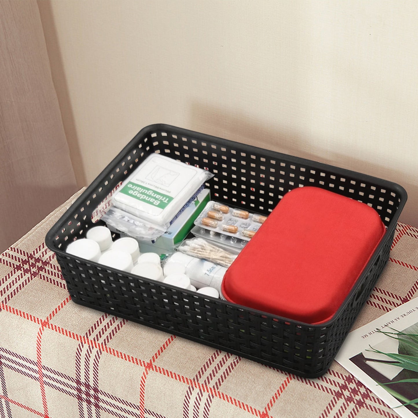 Plastic Storage Baskets, Heavy Duty Storage Bin, Durable, Easy to Use, Flexible, Multi-Purpose, Ideal for Closets, Cabinets, Shelves, Countertops, Bathroom (Black/1 Pcs) 10.08x7.68x4.01 10.08" x 7.68" x 4.01" Black