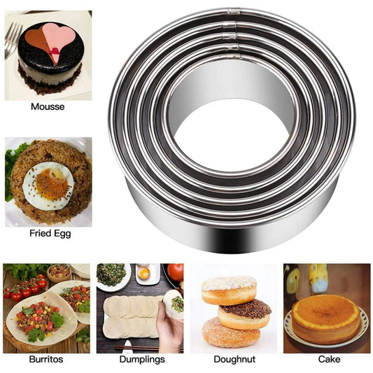 Biscuit Cookie Cutters Set, Stainless Steel Circle Round Cookie Biscuit Cutters in Graduated Sizes Shape Molds for Pastries Doughs Doughnuts, 5 Pieces Multisize Silver