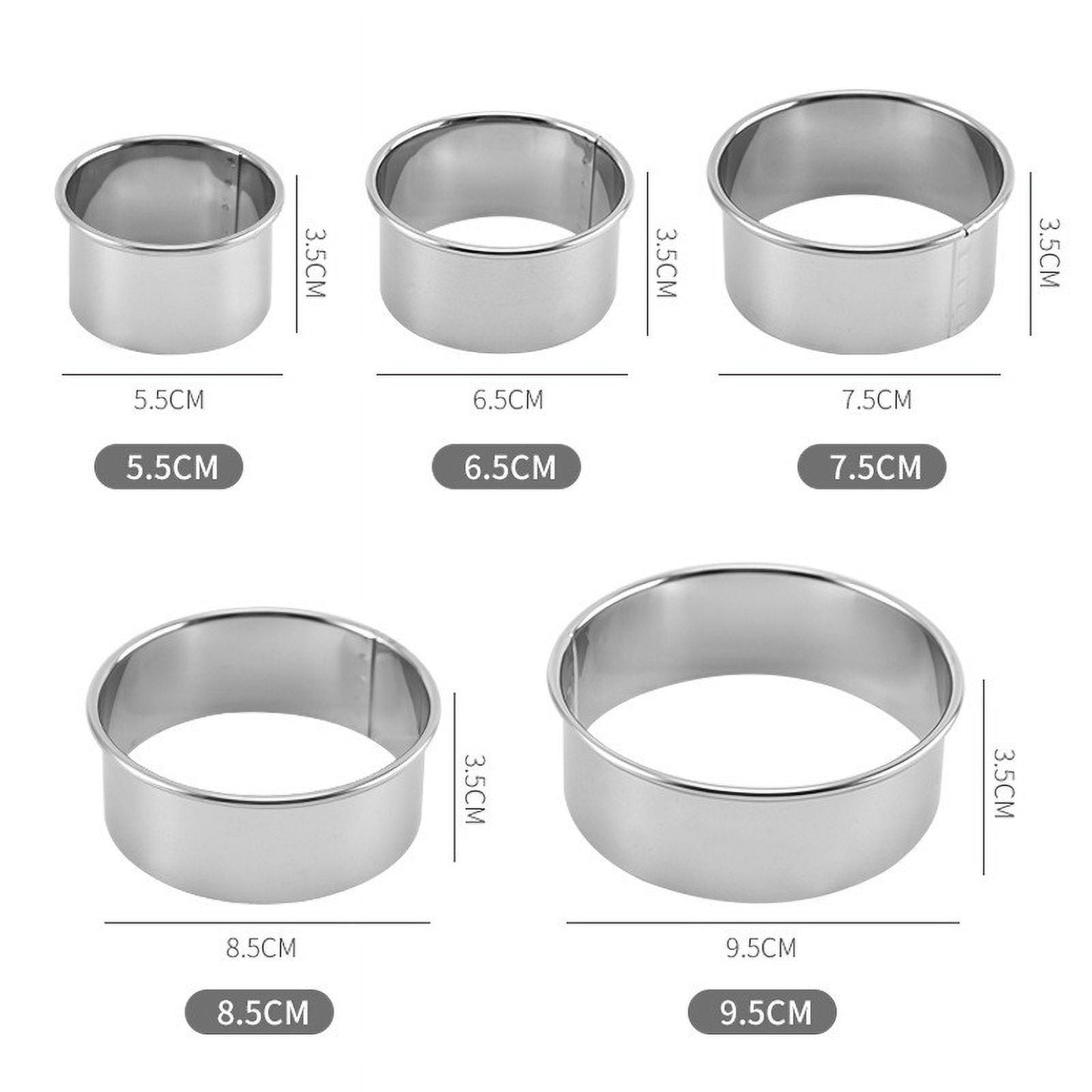 Biscuit Cookie Cutters Set, Stainless Steel Circle Round Cookie Biscuit Cutters in Graduated Sizes Shape Molds for Pastries Doughs Doughnuts, 5 Pieces Multisize Silver