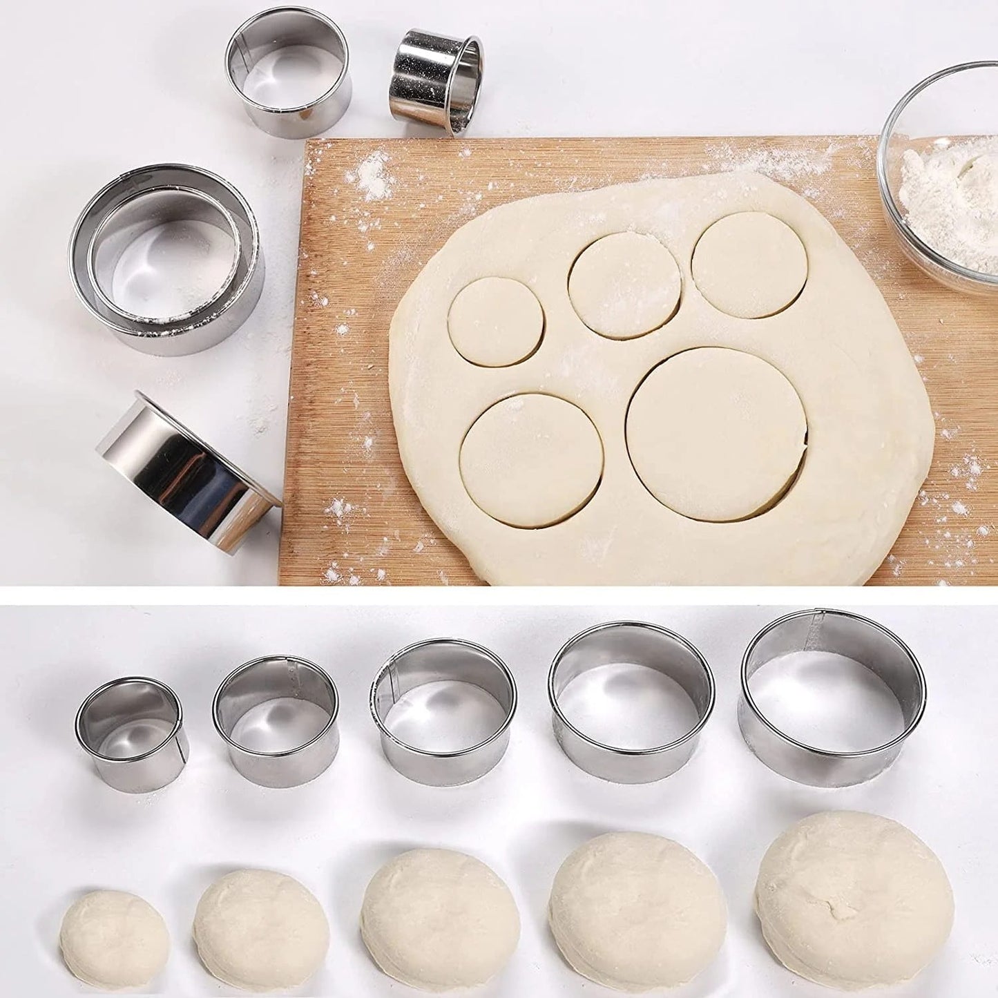 Biscuit Cookie Cutters Set, Stainless Steel Circle Round Cookie Biscuit Cutters in Graduated Sizes Shape Molds for Pastries Doughs Doughnuts, 5 Pieces Multisize Silver
