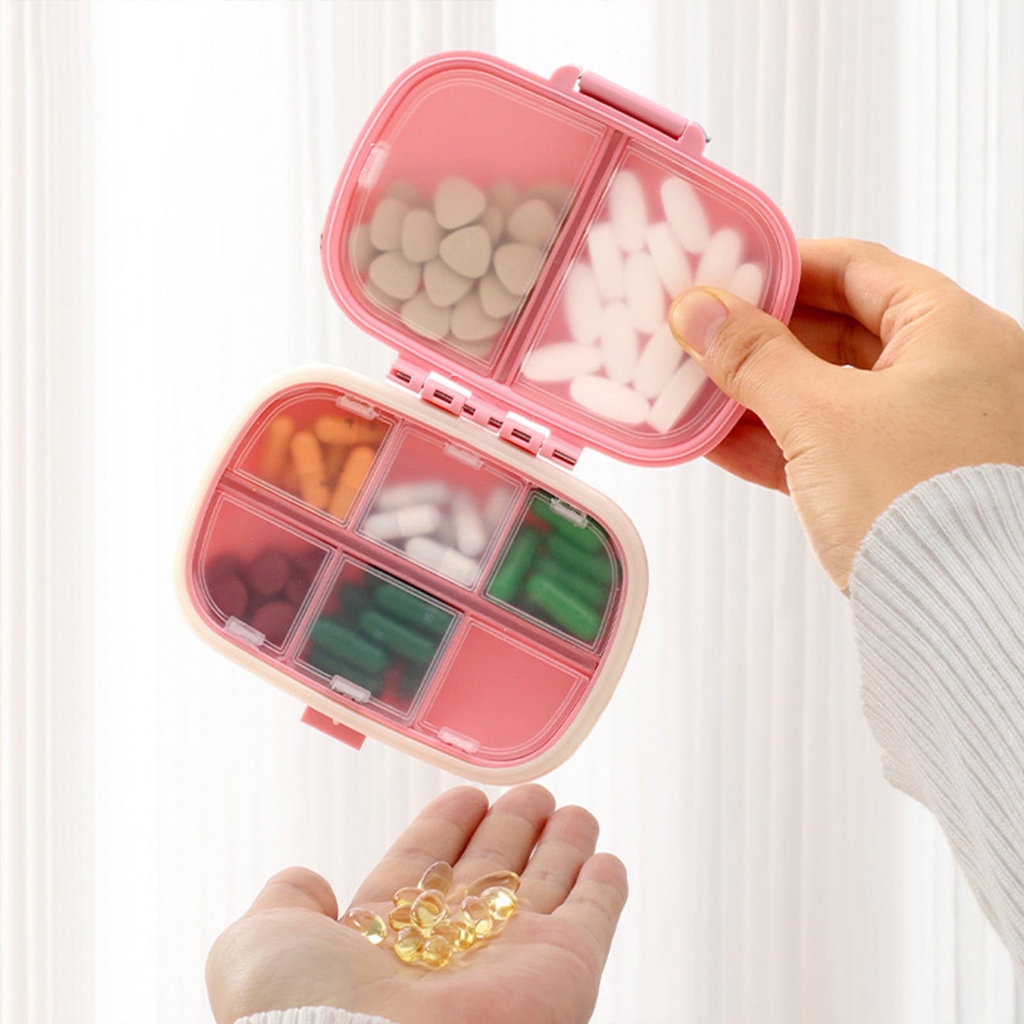 Travel Organizer With 8 Compartments - Portable Fiber Case For Pills,Rings,And Small Items - Fits In Backpack Or Purse - Fresh Lock Design With Labels Pink
