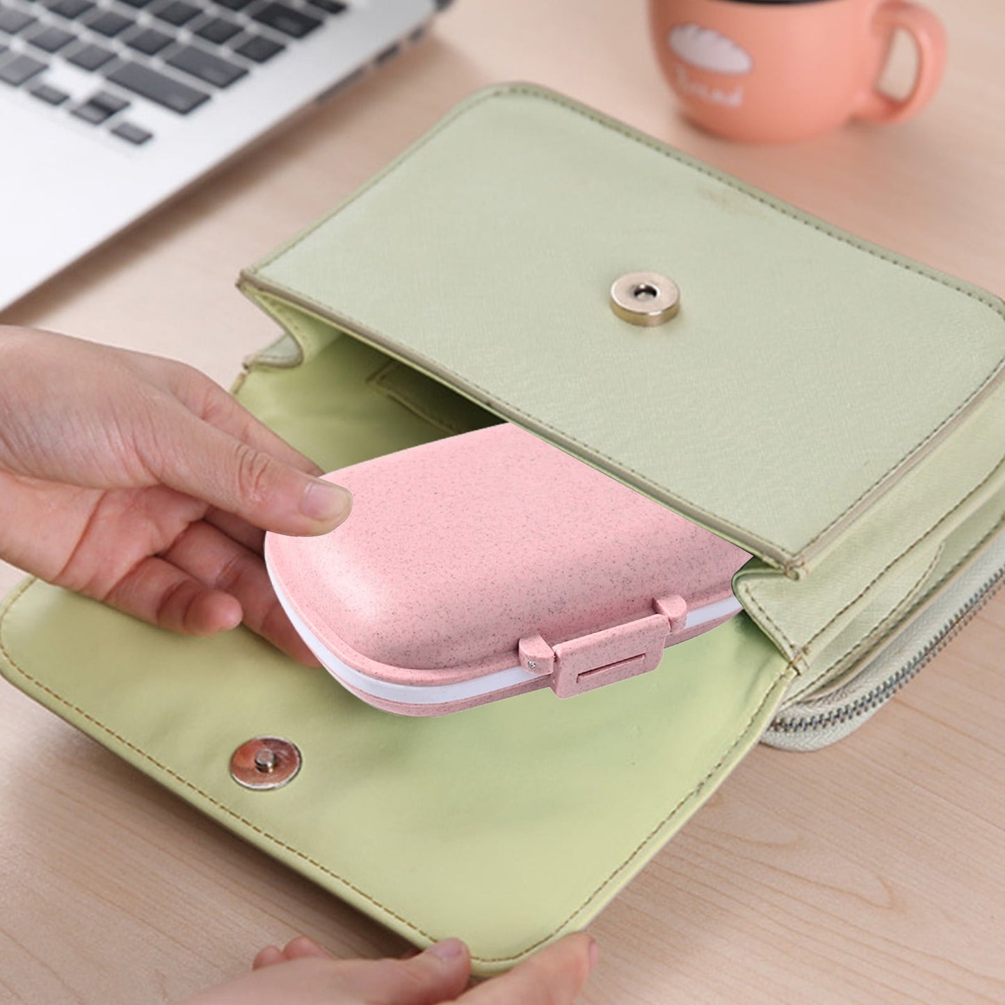 Travel Organizer With 8 Compartments - Portable Fiber Case For Pills,Rings,And Small Items - Fits In Backpack Or Purse - Fresh Lock Design With Labels Pink