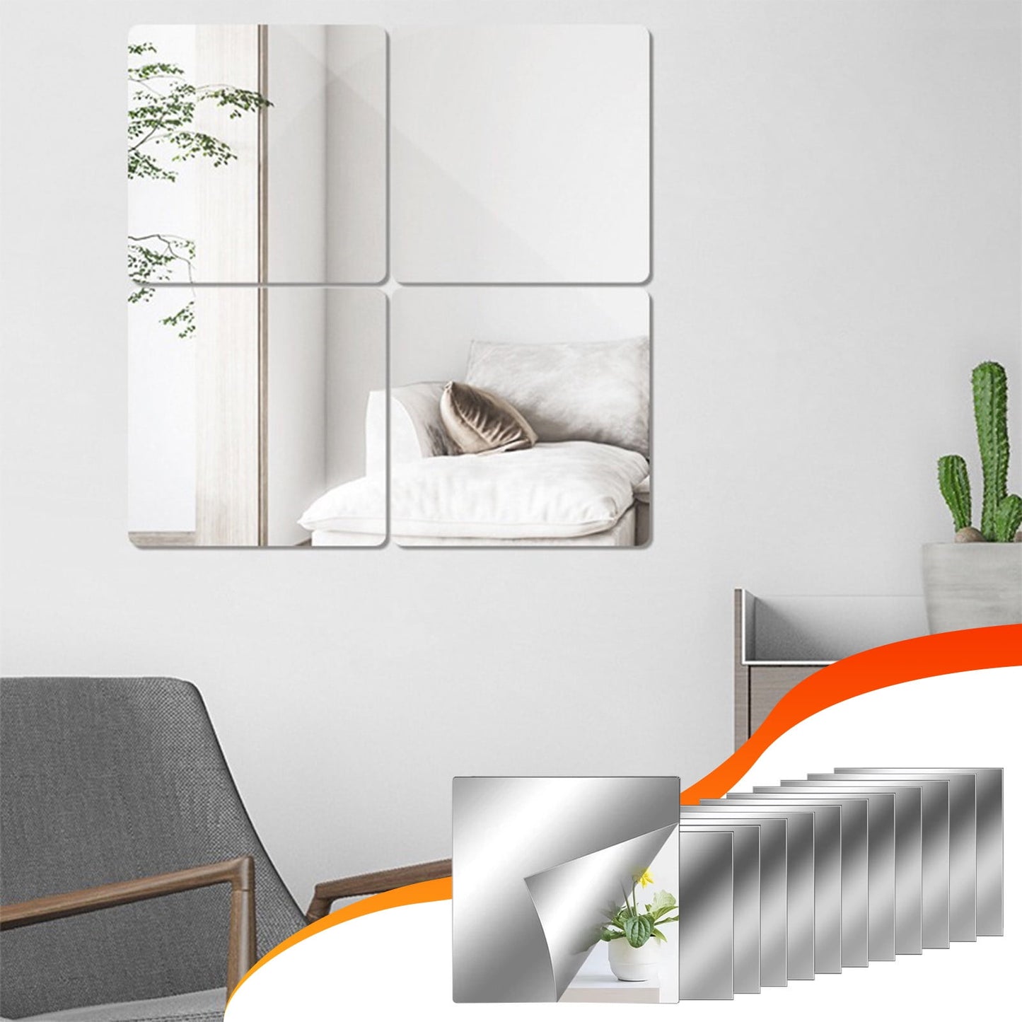 12-Pack Acrylic Flexible Mirror Stickers Set - 6x6 Inch Self-Adhesive Safe Non-Glass Tiles For Living Rooms,Changing Rooms & Diy Decor