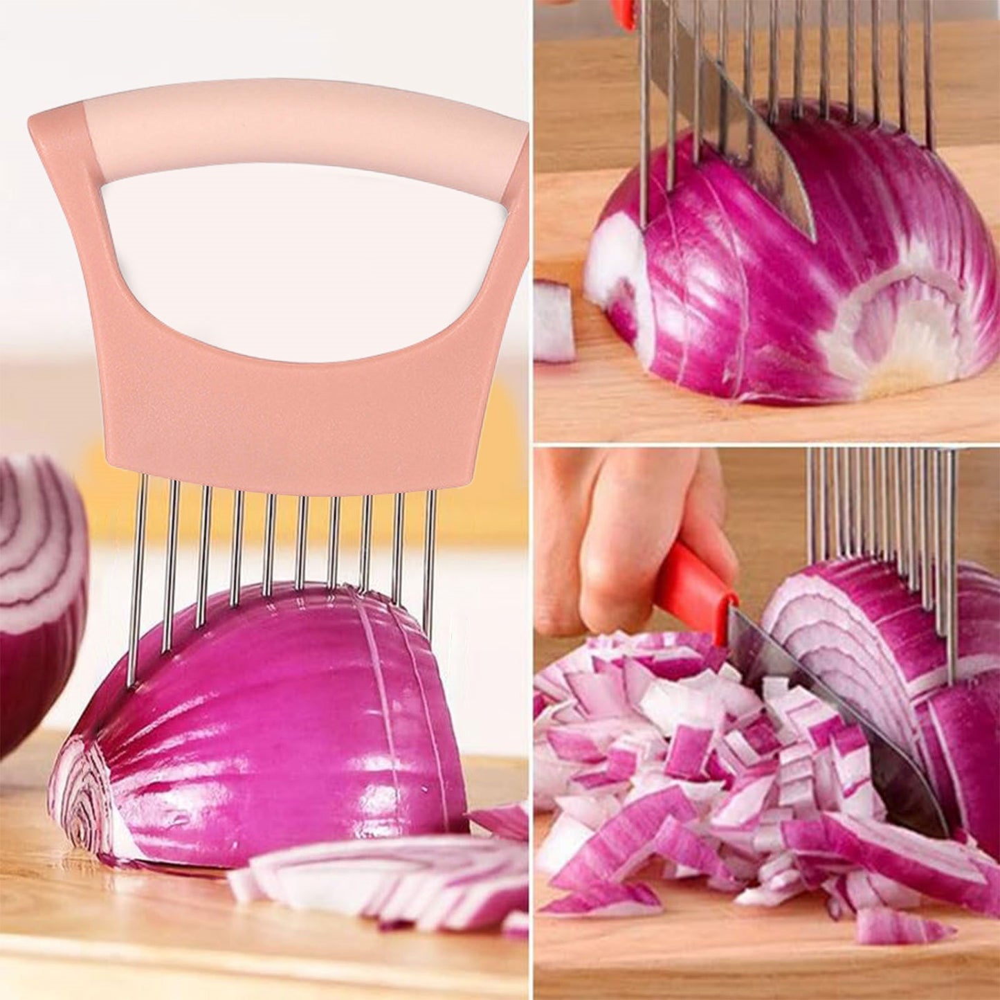Onion Holder for Slicing Onion, Slice Holder Kitchen Chopper Assistant Tool, Vegetable Cutter with Protective Cover for Tomato, Lemon, Potato, Egg, Food Slice Assistant, Home Kitchen Tool, 2 Pcs 3.74" x 5.63" Green/2 Pcs