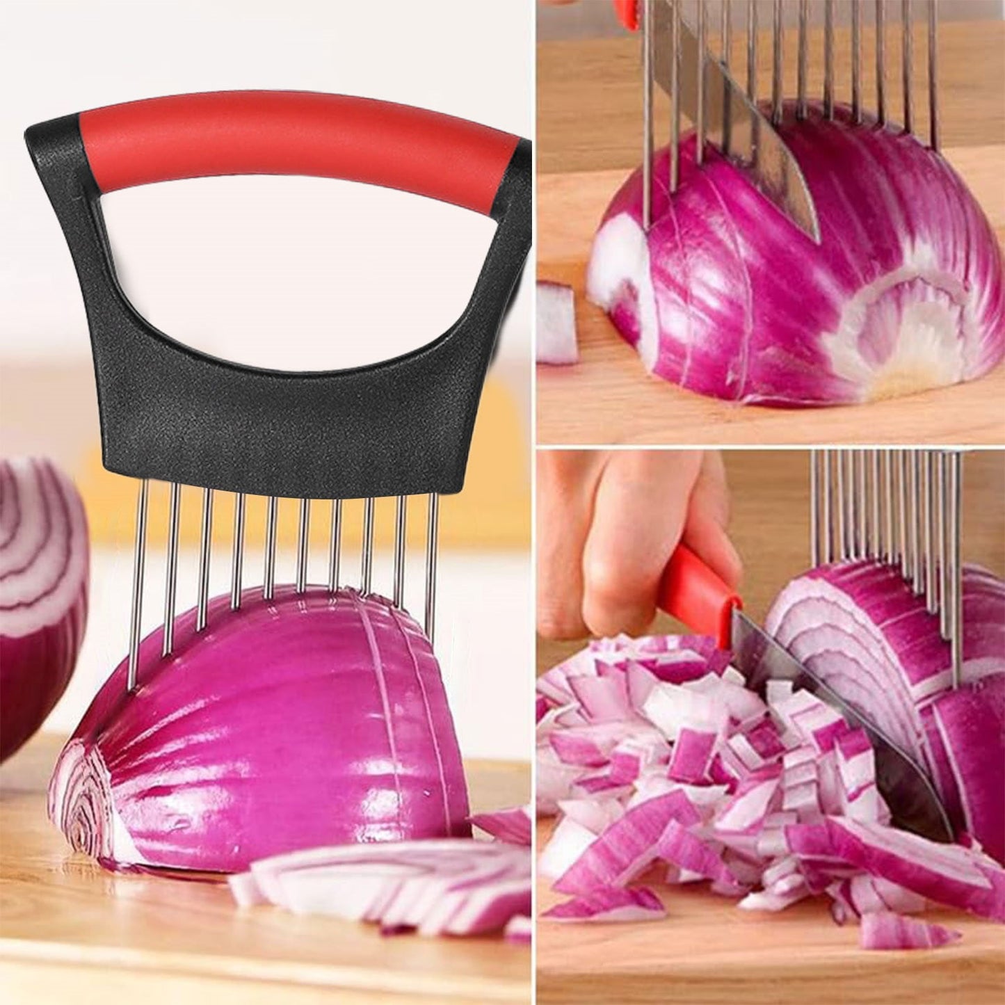 Onion Holder for Slicing Onion, Slice Holder Kitchen Chopper Assistant Tool, Vegetable Cutter with Protective Cover for Tomato, Lemon, Potato, Egg, Food Slice Assistant, Home Kitchen Tool, 2 Pcs 3.74" x 5.63" Green/2 Pcs