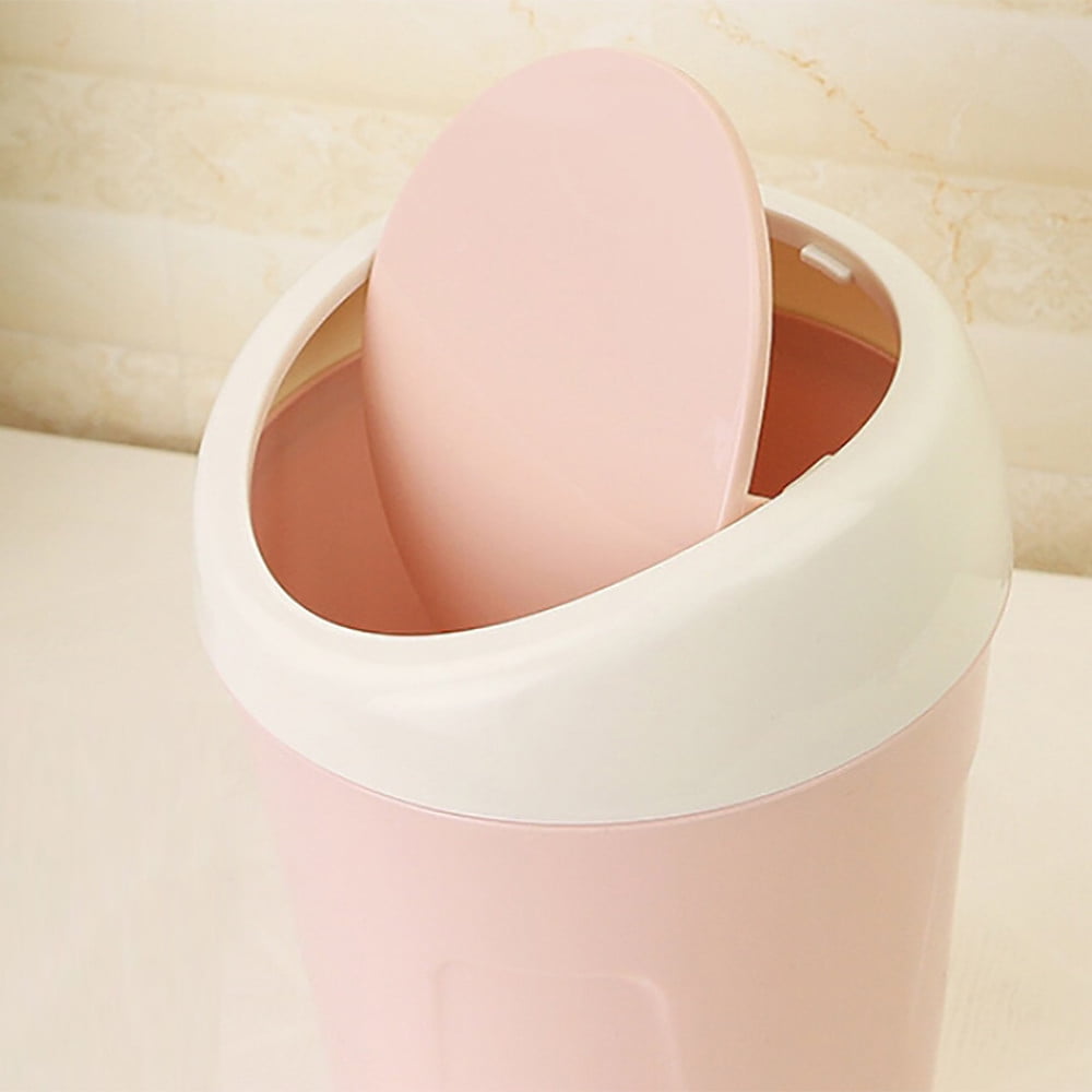 Plastic Mini Trash Can, Heavy Duty Wastebasket with Lid, Tiny Bathroom Trash Can with Swing lid, Small Countertop Waste Basket for Home Office Kitchen Vanity Tabletop (Green) 6.61x4.02x5.20 6.61" x 4.02" x 5.20" Pink