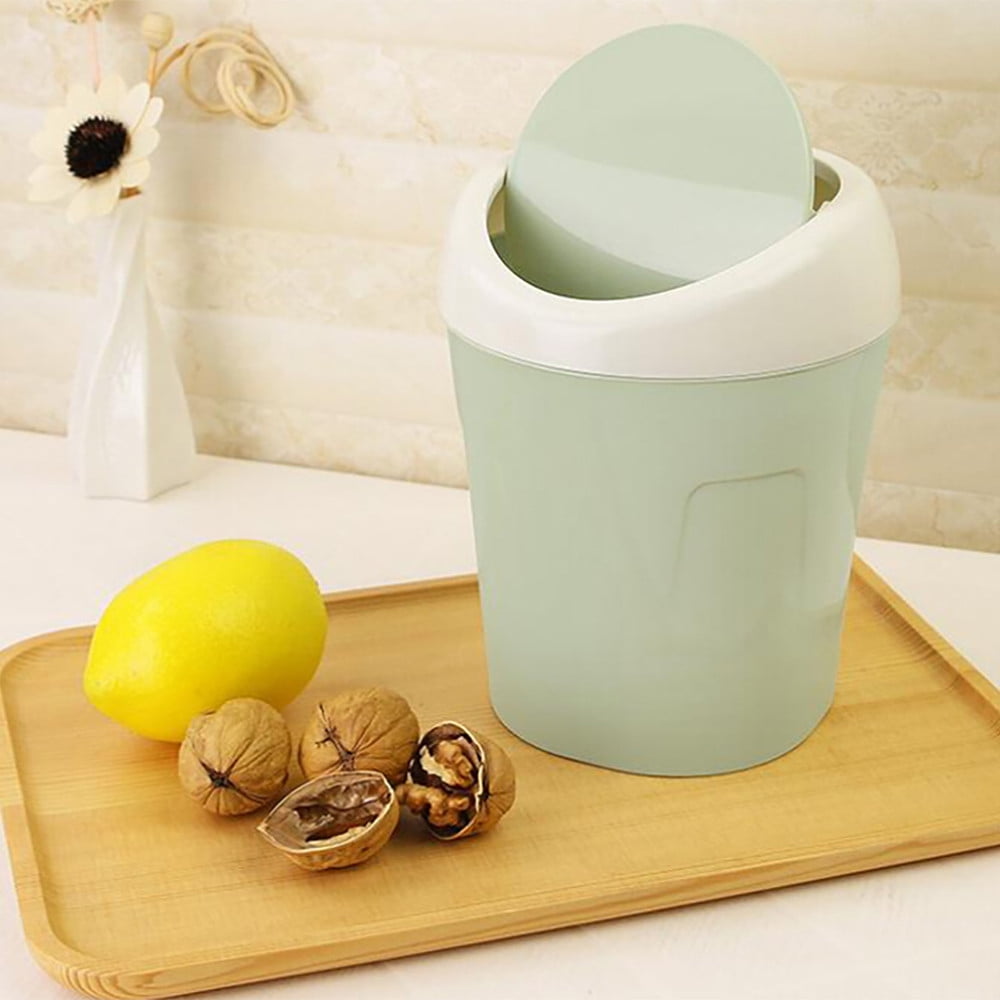 Plastic Mini Trash Can, Heavy Duty Wastebasket with Lid, Tiny Bathroom Trash Can with Swing lid, Small Countertop Waste Basket for Home Office Kitchen Vanity Tabletop (Green) 6.61x4.02x5.20 6.61" x 4.02" x 5.20" Pink
