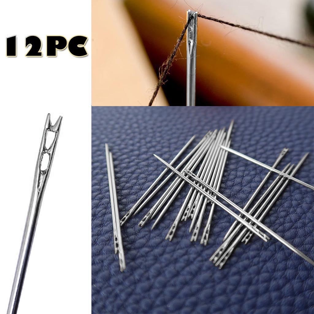 Large Eye Sharp Needles, Self Threading Needles for Hand Sewing, Easy to Thread Big Eye Sewing Needles, Embroidery Needles Blind Needles in 3 Sizes 1.38/1.5/1.65 in for DIY Embroidery Sewing, 12 Pcs Multisize Silver*2 Set