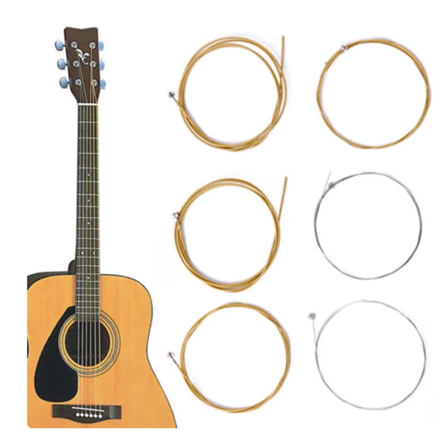 6-Pack Single Guitar Strings for Acoustic Guitars, Brass Guitar String E-1st to E-6th, Guitar Replacement Steel String, Bright and Well-Balanced Tone (High E) Light Tension Multisize Gold*12