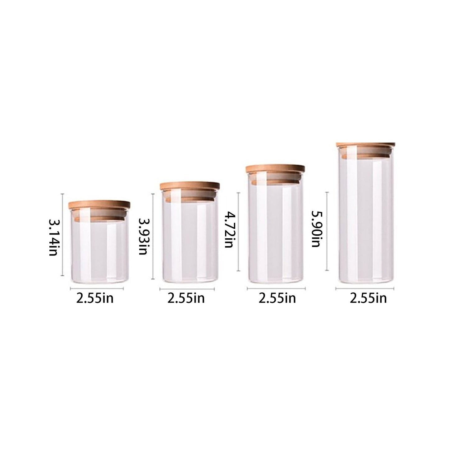 Glass Jar with Lid Airtight, Food Storage Container, Bamboo Large Clear Canisters, Hold Coffee Beans Candy Nuts Sugar (1 Pcs/175ml) 2.55x3.14 2.55" x 3.14" Clear