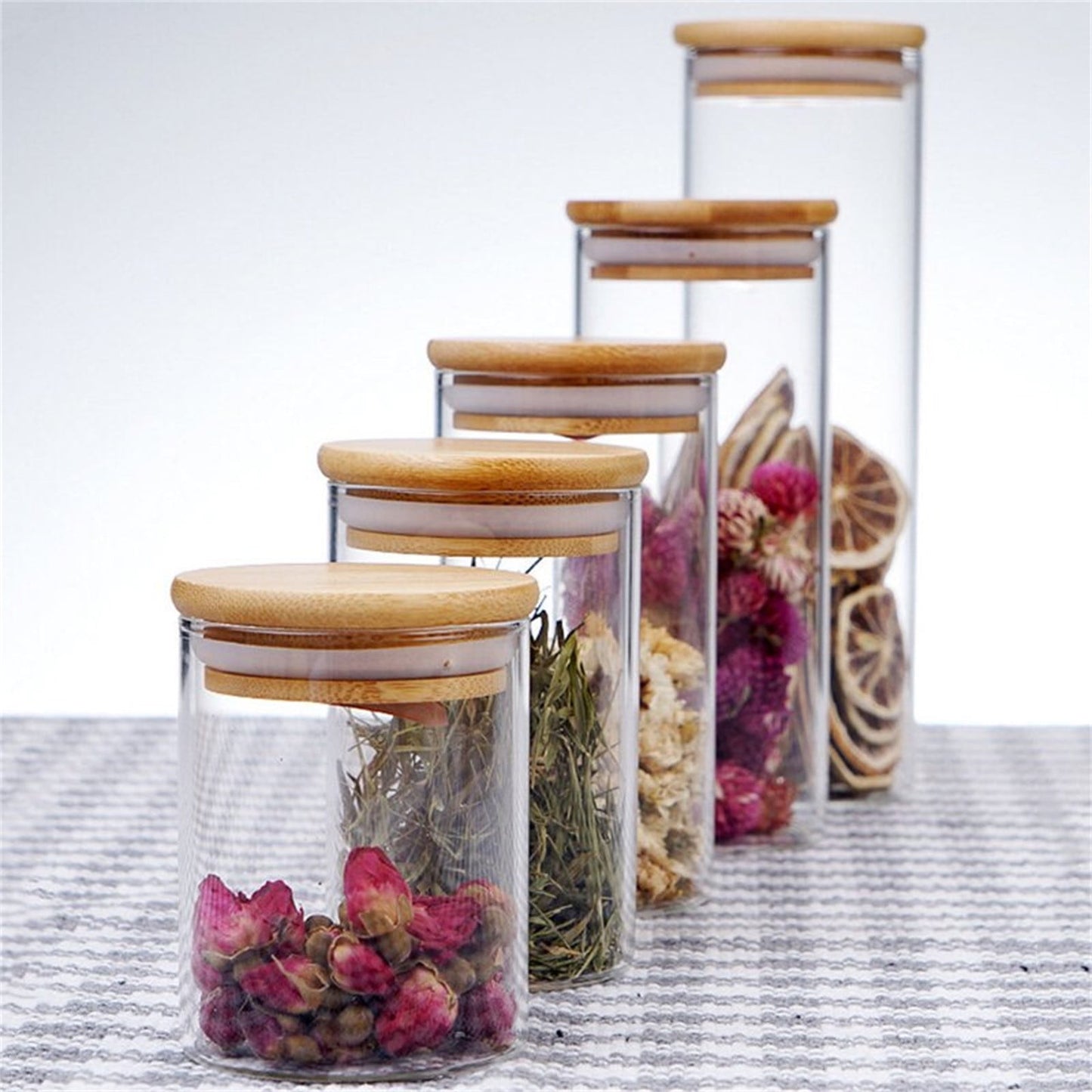 Glass Jar with Lid Airtight, Food Storage Container, Bamboo Large Clear Canisters, Hold Coffee Beans Candy Nuts Sugar (1 Pcs/175ml) 2.55x3.14 2.55" x 3.14" Clear