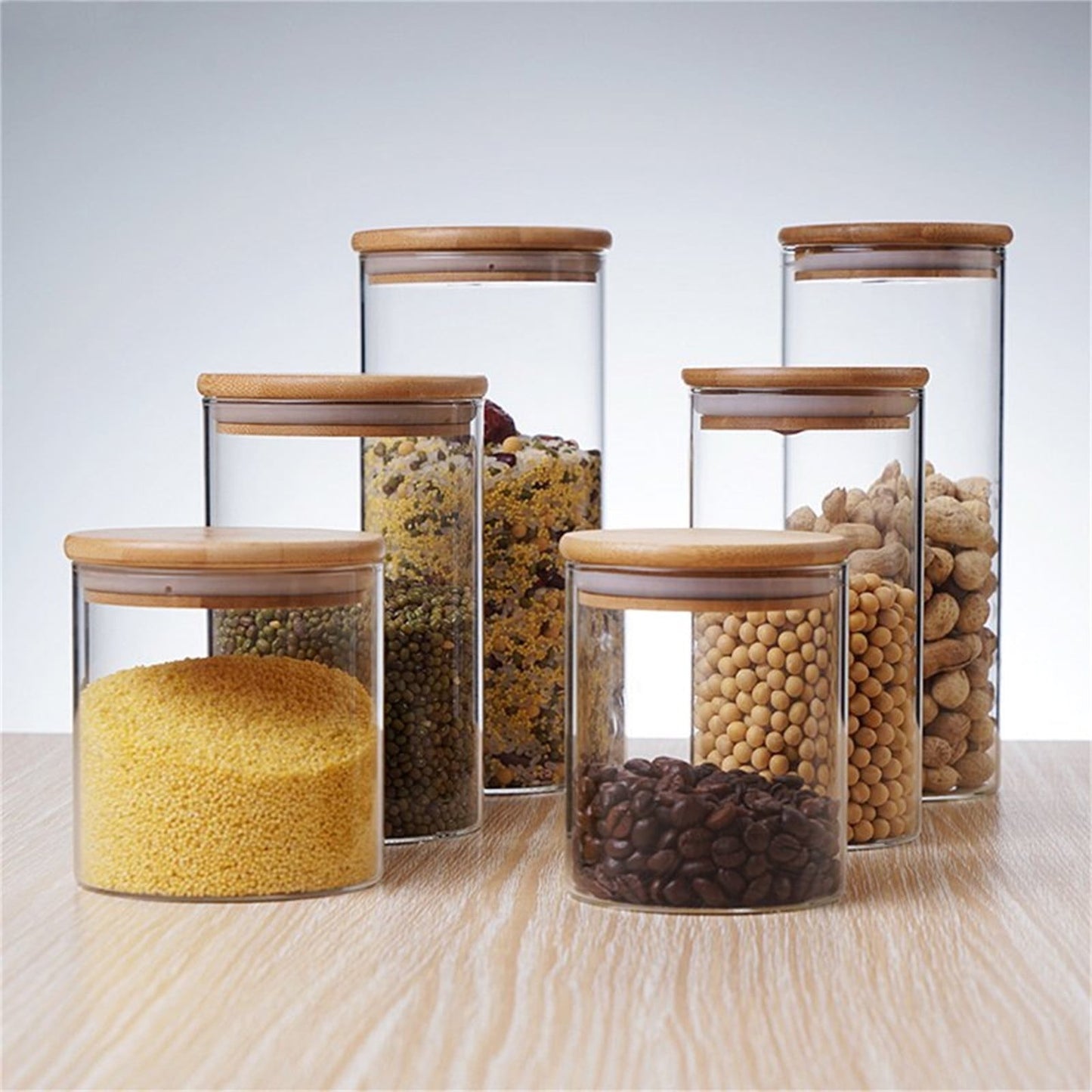 Glass Jar with Lid Airtight, Food Storage Container, Bamboo Large Clear Canisters, Hold Coffee Beans Candy Nuts Sugar (1 Pcs/175ml) 2.55x3.14 2.55" x 3.14" Clear