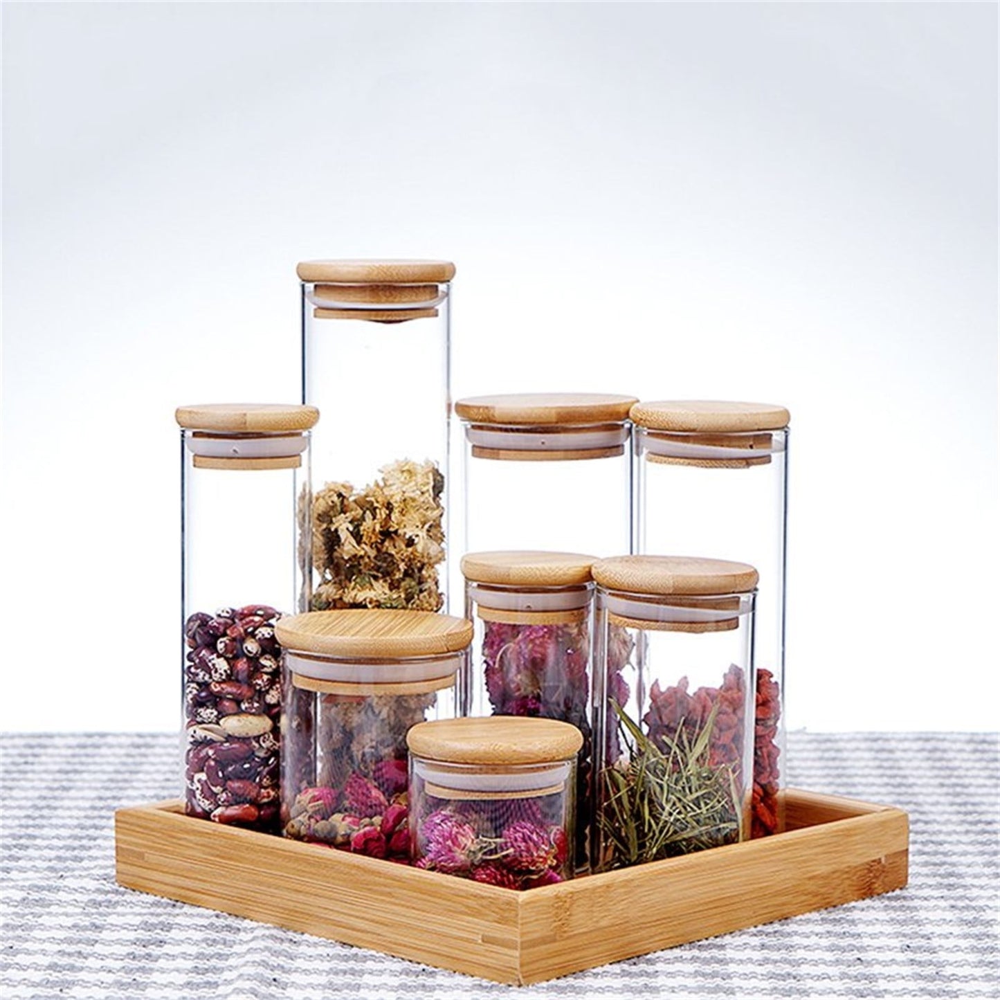 Glass Jar with Lid Airtight, Food Storage Container, Bamboo Large Clear Canisters, Hold Coffee Beans Candy Nuts Sugar (1 Pcs/175ml) 2.55x3.14 2.55" x 3.14" Clear