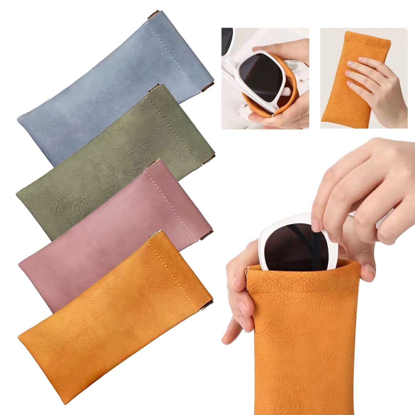 Glasses Case, Soft Eyeglass Case, Portable Squeeze Top Leather Glasses Case, Anti-Scratch Eyeglass Case For Women Men (Orange/1 Pcs) 3.14x6.88 3.14" x 6.88" Green/1 Pcs