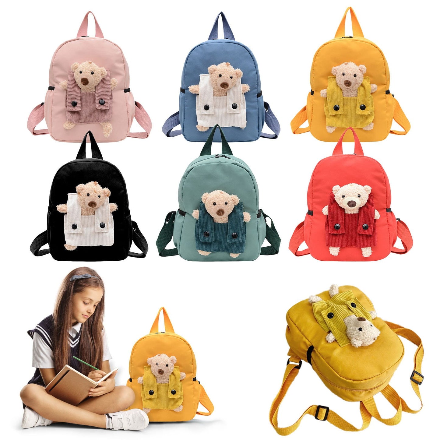 1 Pcs Travel Backpack,Cute Custom BookBag with Detachable Bear,Travel Backapck for Women/Men Casual Laptop Bookbag,Large Capacity Backpack for Birthday Gift,Christmas Gift,8.6x11 in(Green) Pink