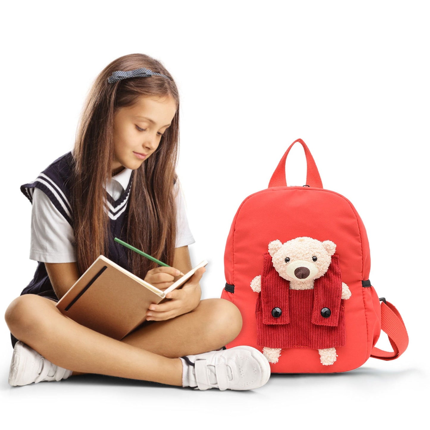 1 Pcs Travel Backpack,Cute Custom BookBag with Detachable Bear,Travel Backapck for Women/Men Casual Laptop Bookbag,Large Capacity Backpack for Birthday Gift,Christmas Gift,8.6x11 in(Green) Red