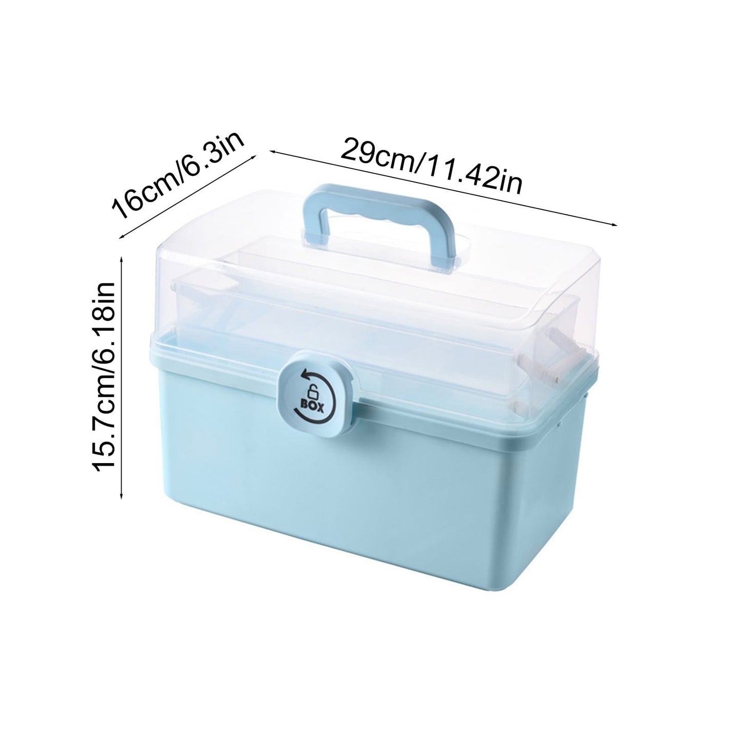 Medicine Storage Box, 3-Tier Foldable Tray Medicine Storage Containers, Removable Pill Case & Handled, Empty Family First Aid Box for Medicine, Art Supplies, Plastic Family Emergency Kit Blue