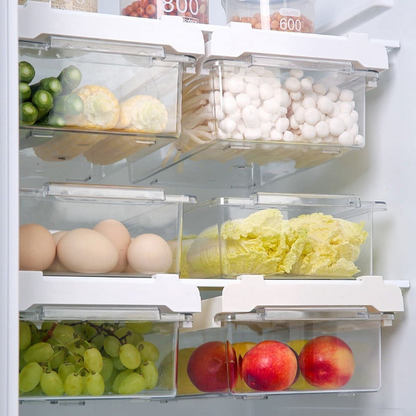 Refrigerator Pull Out Bin,Snap On Drawer Fridge Mate,Fridge Storage Box/Drawers/Rack, Refrigerator Bin Home Organizer for Fridge Shelf Thickness Under 0.6