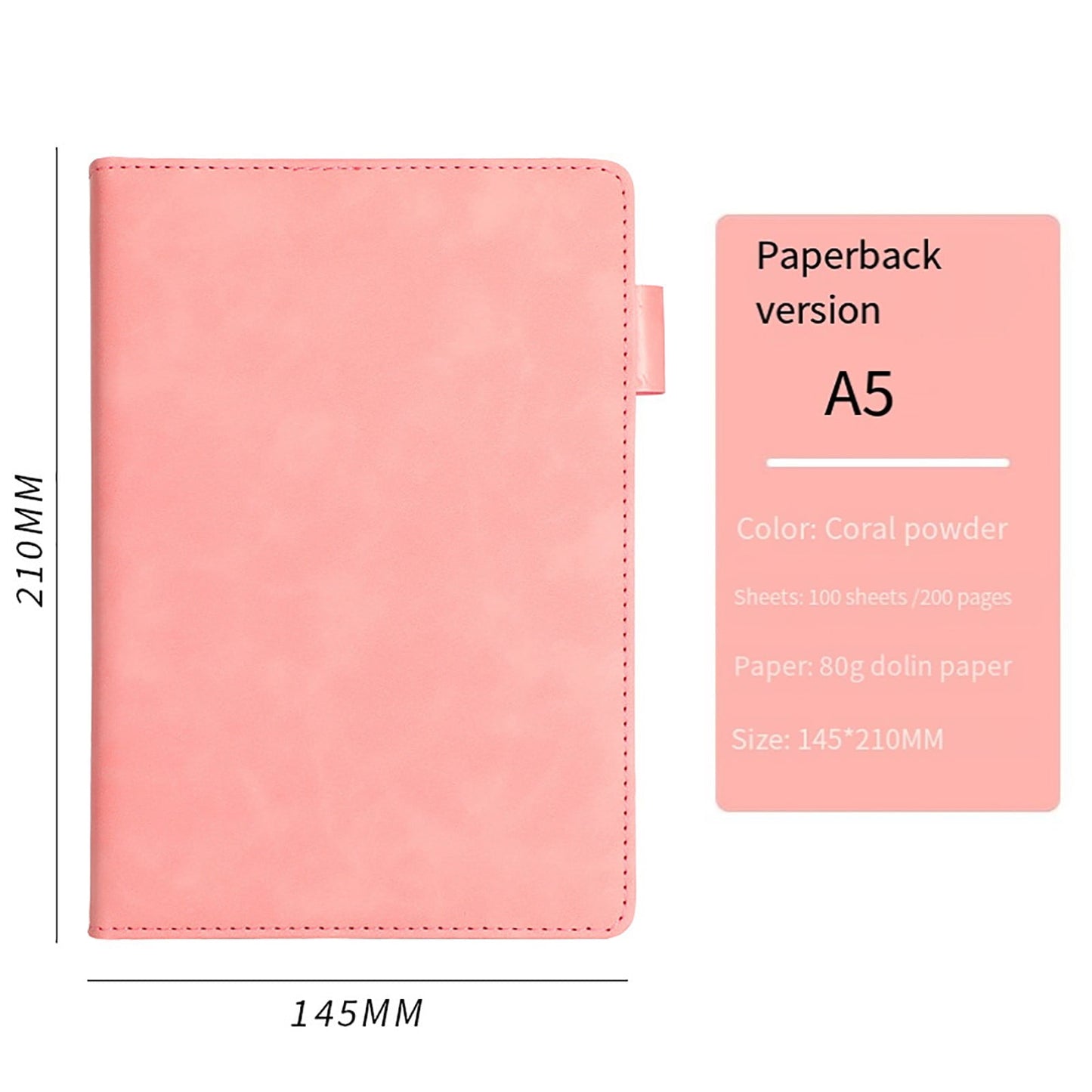 Journal Book Notebook,5.71x8.27",100 Sheets,200 Pages Blank Journal Notebook Thick Sketch Book Hardcover Leather Unlined Journaling Composition Book,Journaling Business Notebook Pink